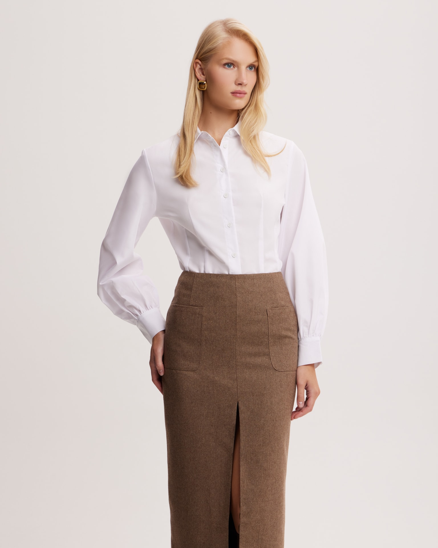Skirt with Patch Pockets, Brown — photo 4