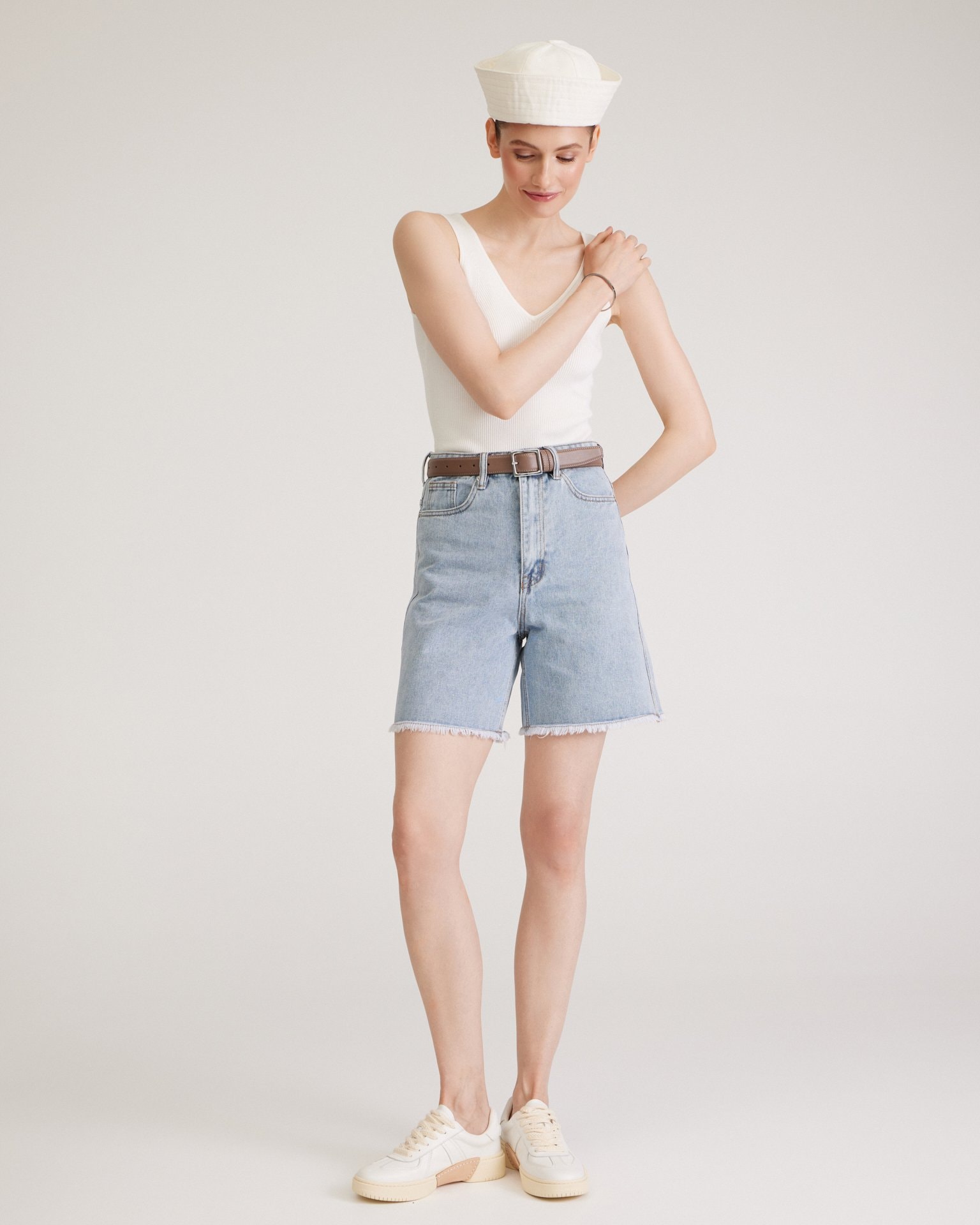 Bermuda shorts with raw hem, Azure — photo 7