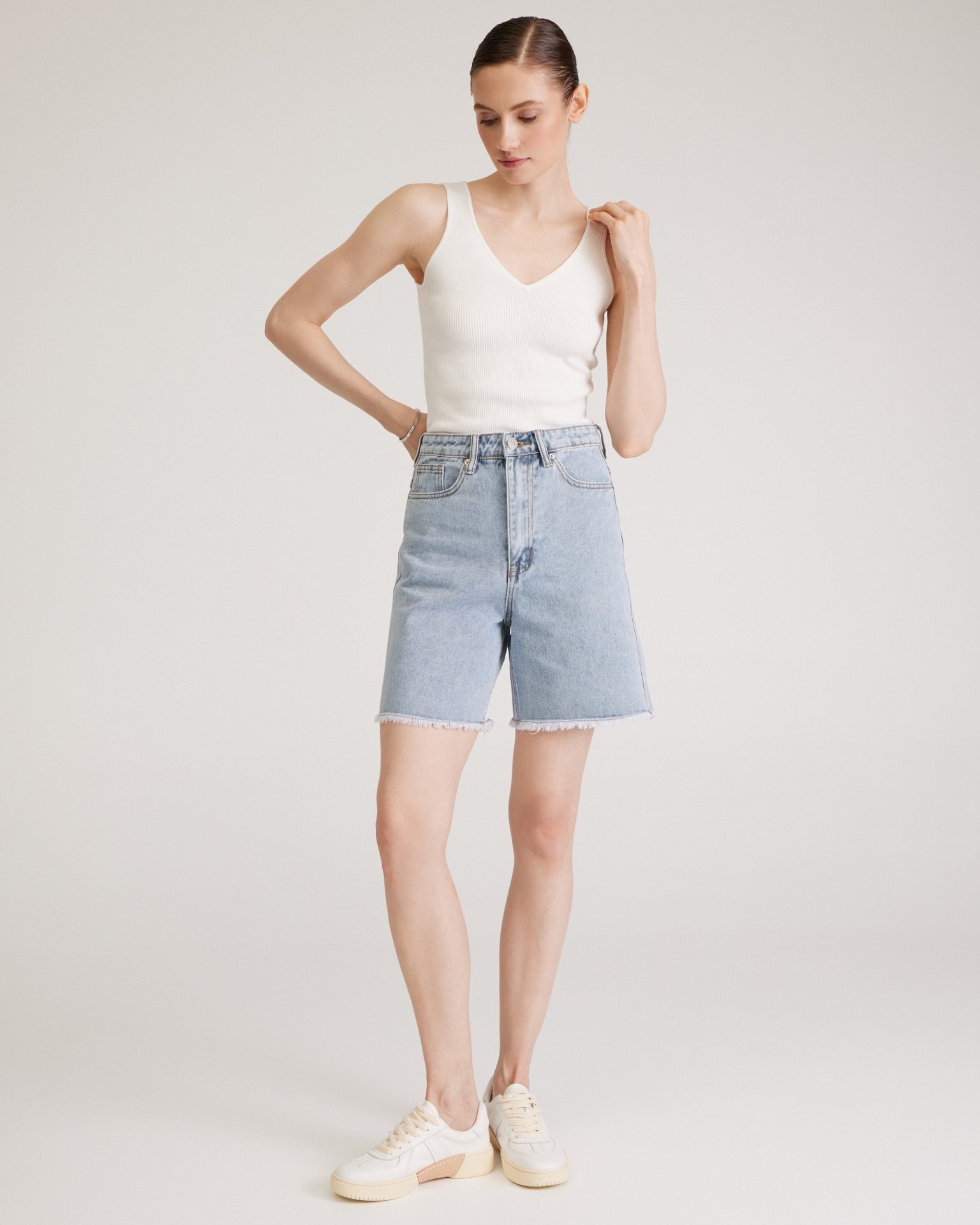 Bermuda shorts with raw hem, Azure — photo 6
