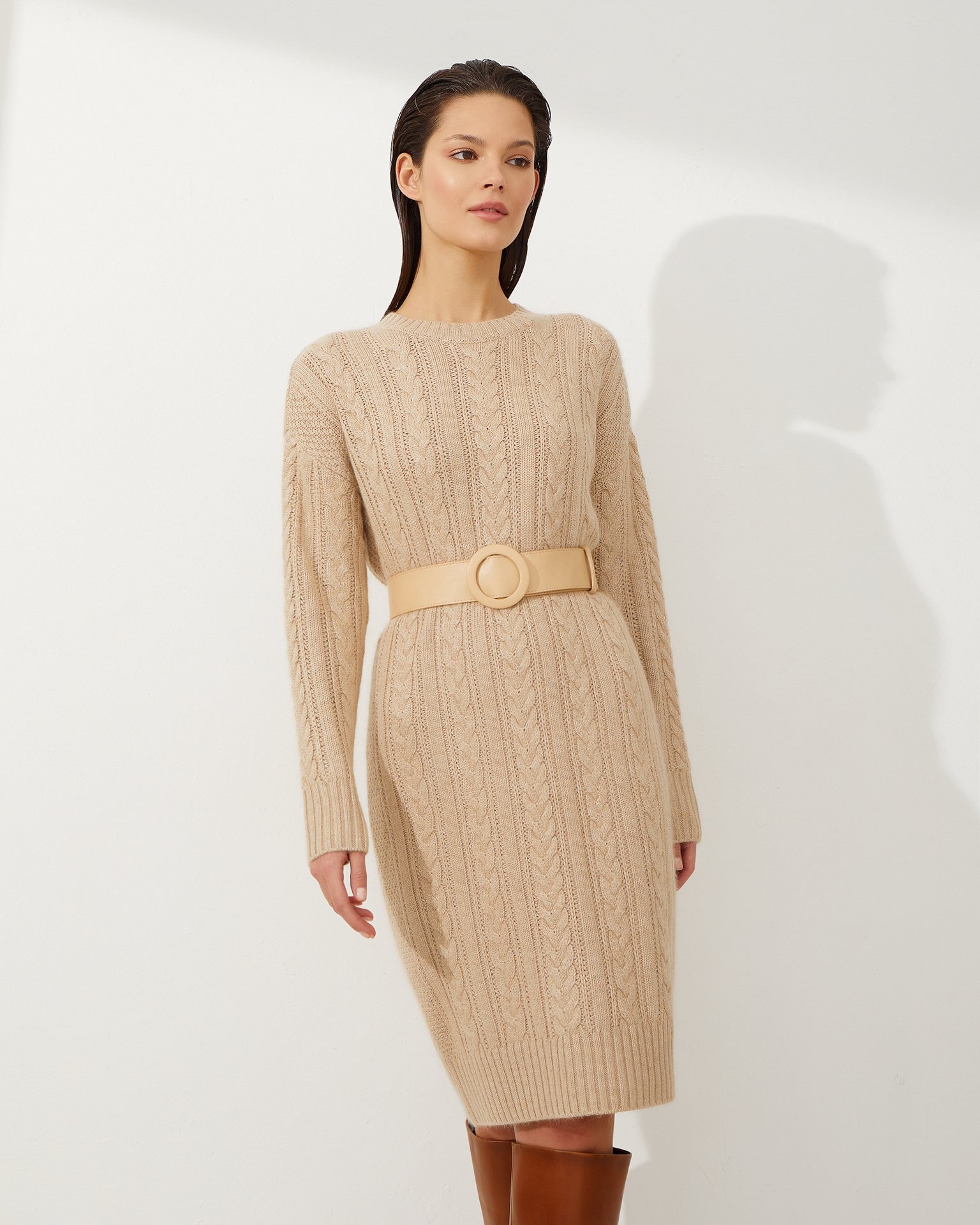 Beige cable-knit dress, Beige — photo 3
