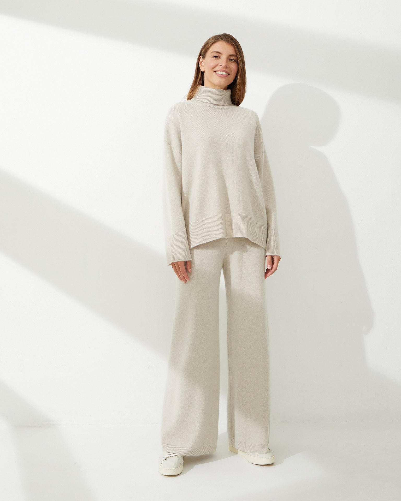 Wide Cashmere Trousers in Beige, Beige — photo 2