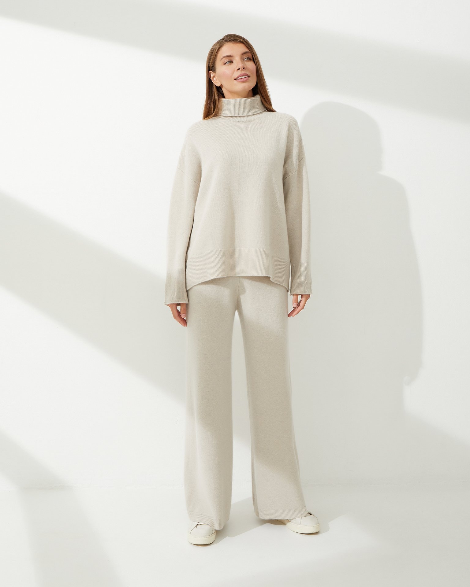 Wide Cashmere Trousers in Beige, Beige — photo 4