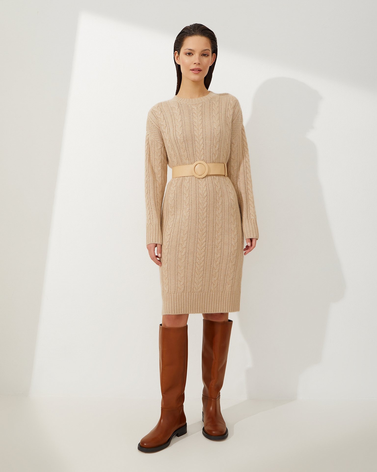 Beige cable-knit dress, Beige — photo 2