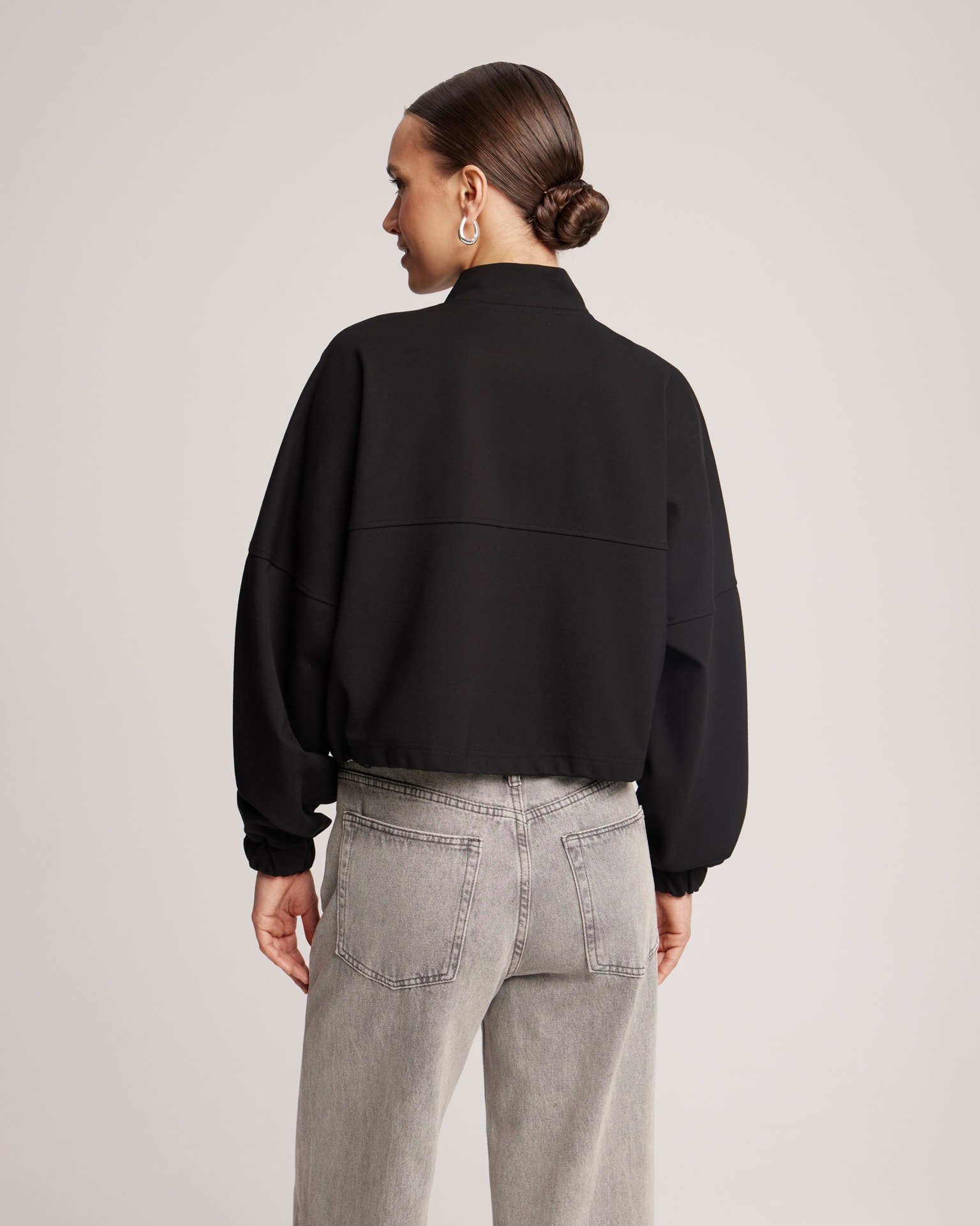 Black bomber jacket with adjustable ribbed hem, Black — photo 3