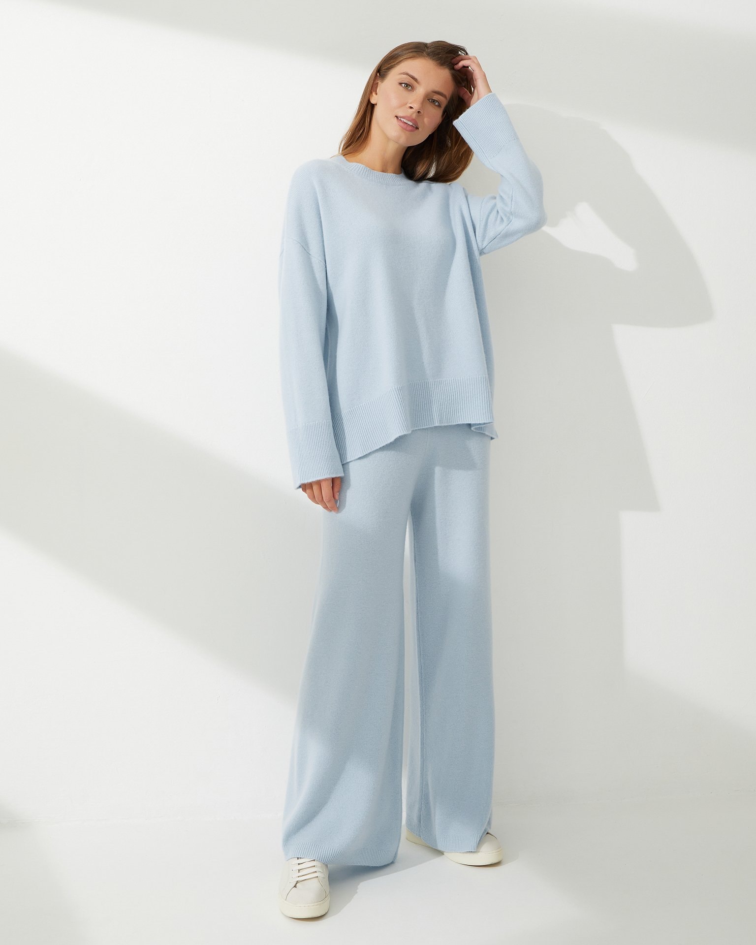 Straight-leg wide trousers, Sky Blue