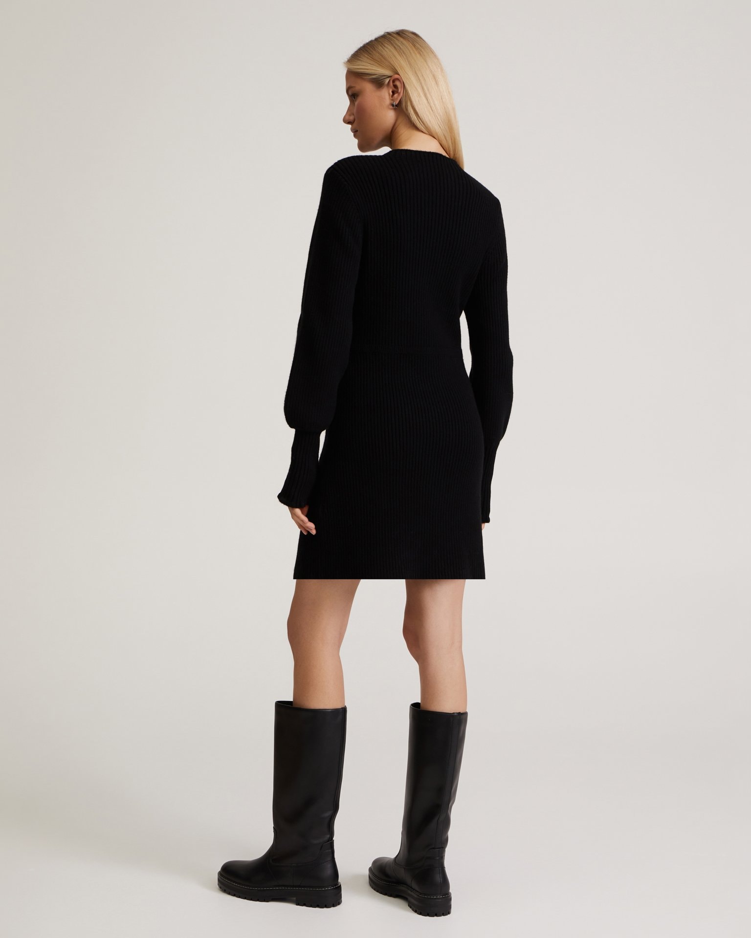 Dress with voluminous sleeves, Black — photo 3
