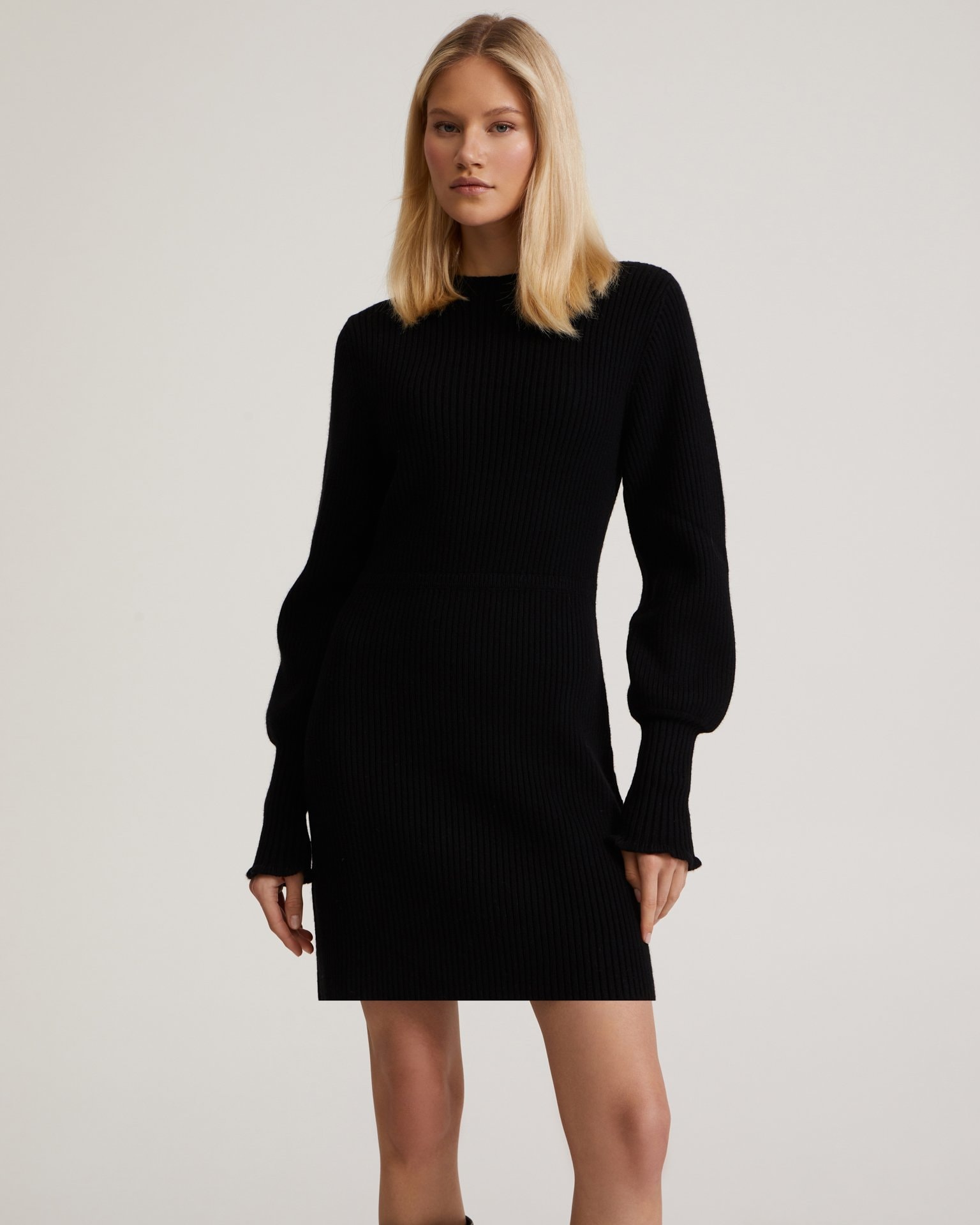Dress with voluminous sleeves, Black — photo 7