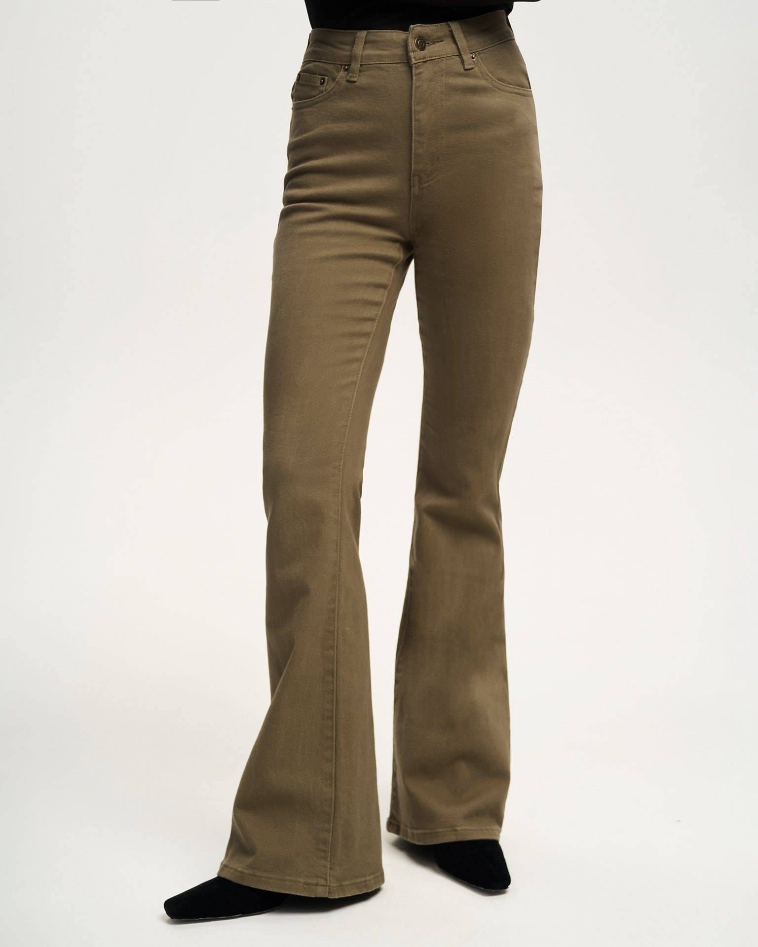 Flared jeans in khaki, Khaki — photo 5