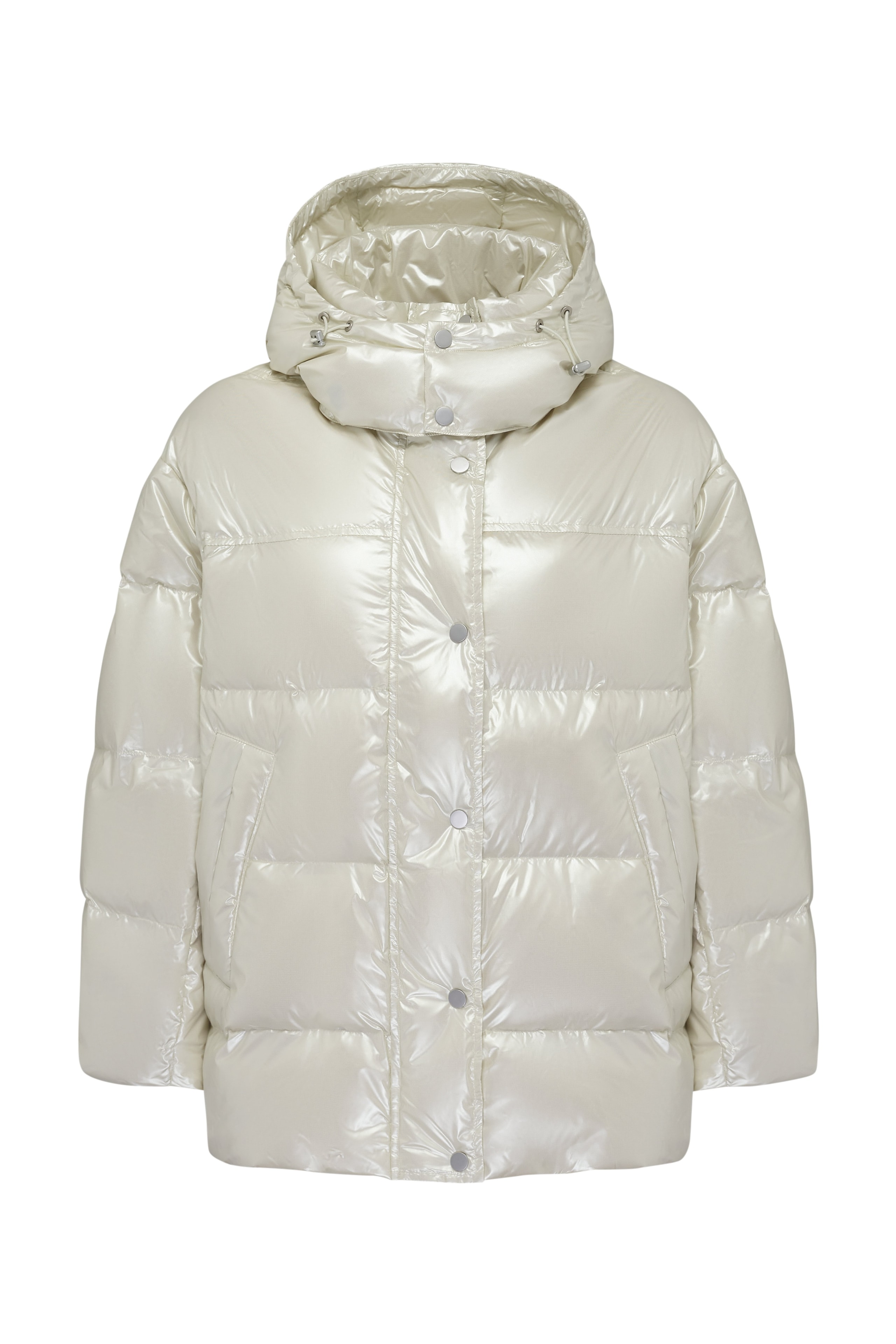 A short pearl-coloured down jacket, Pearlescent
