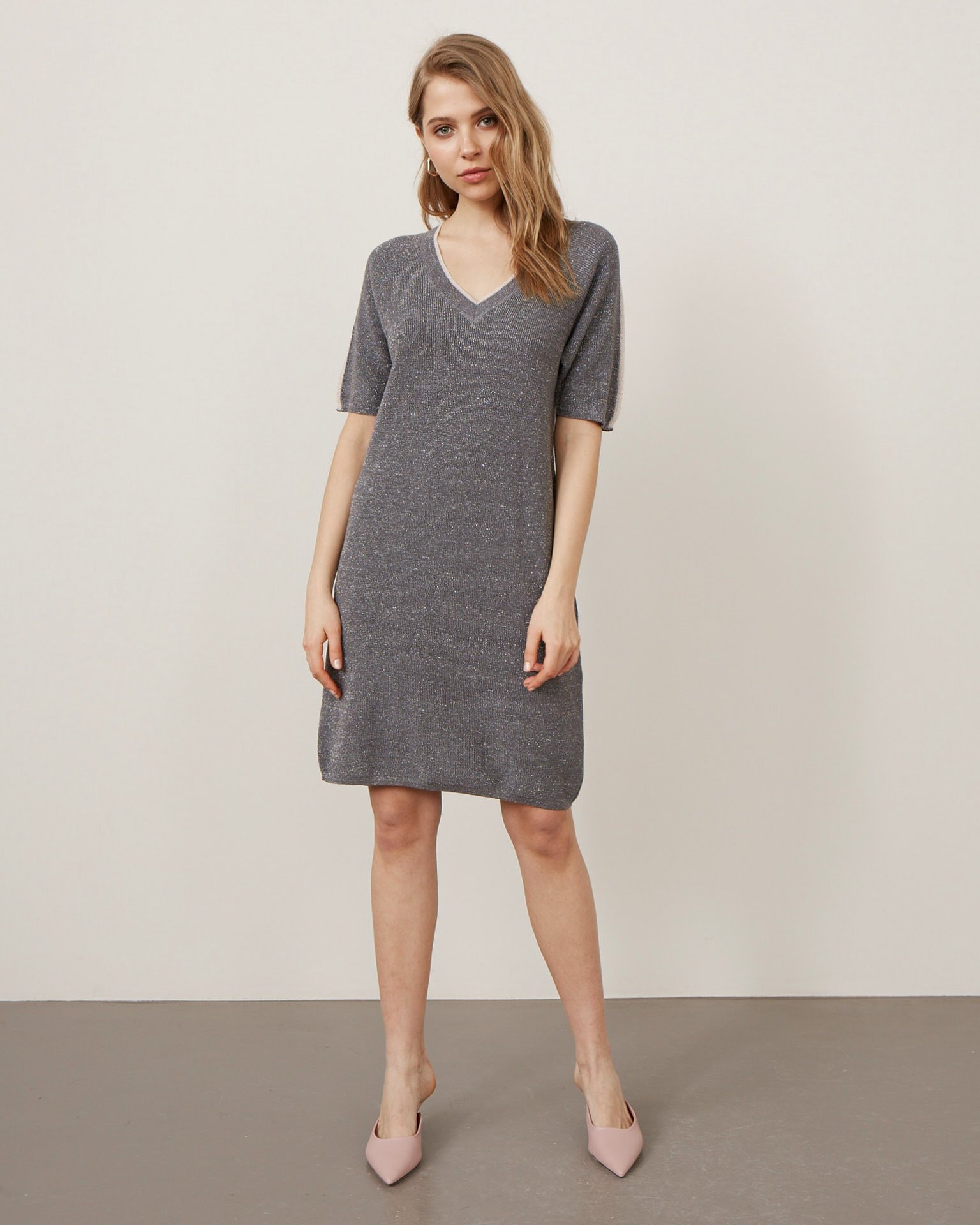 Dress with lurex thread accents, Grey — photo 2