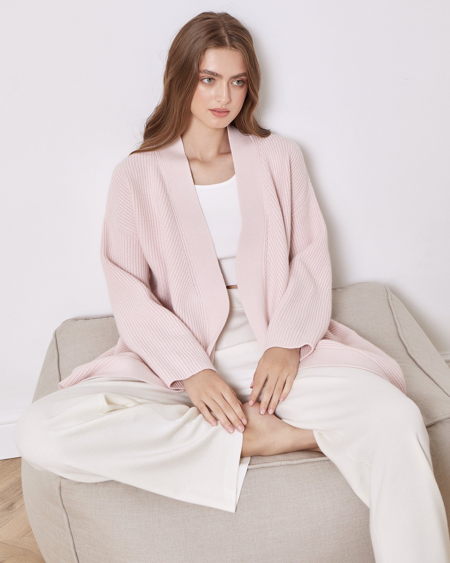 Buttonless cardigan, Pink