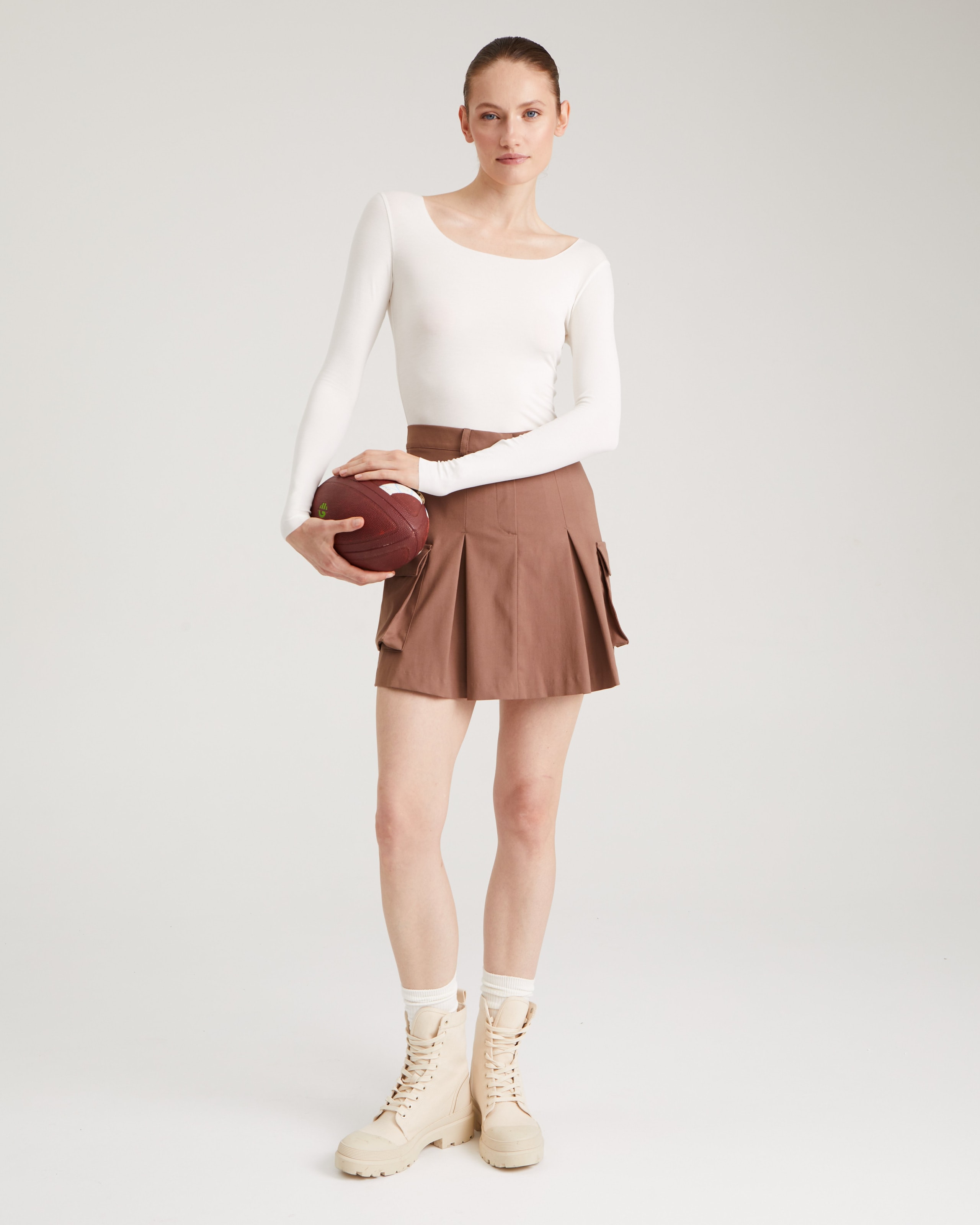 Skirt with patch pockets, Cappuccino — photo 4