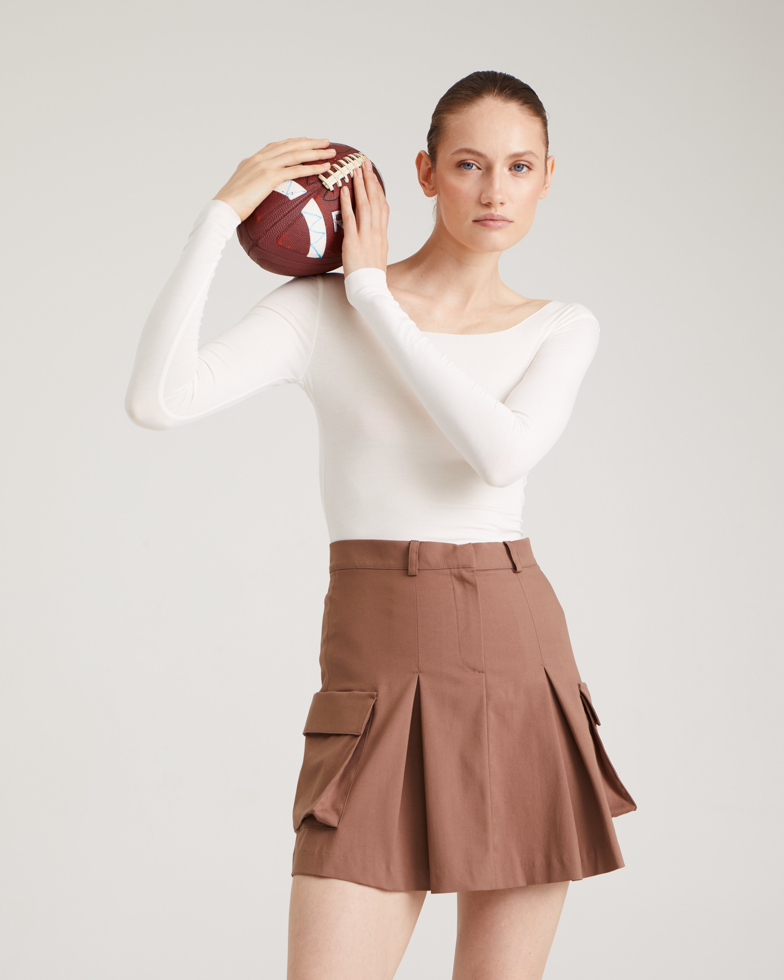 Skirt with patch pockets, Cappuccino