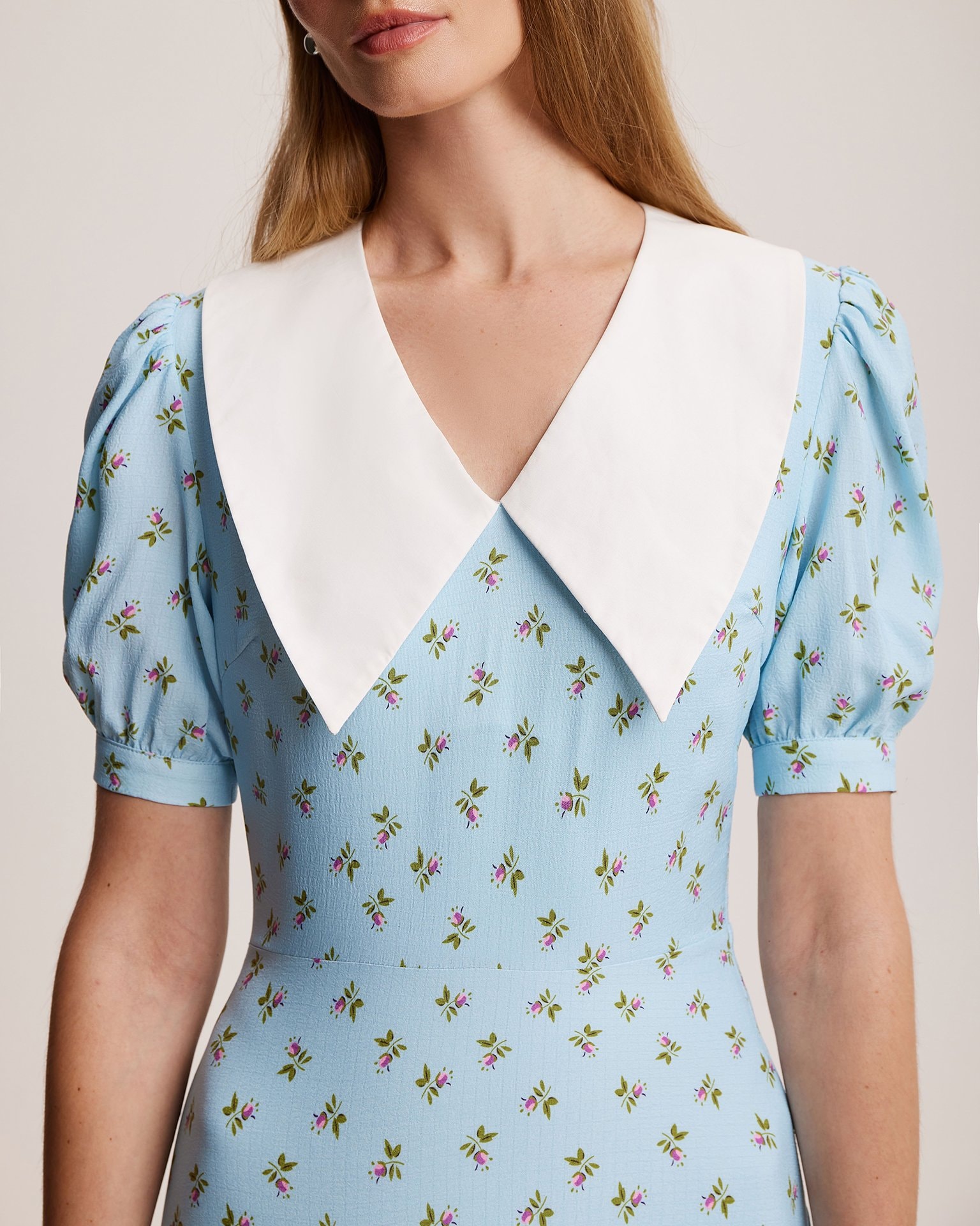 Blue dress with a white collar, Light Blue — photo 7