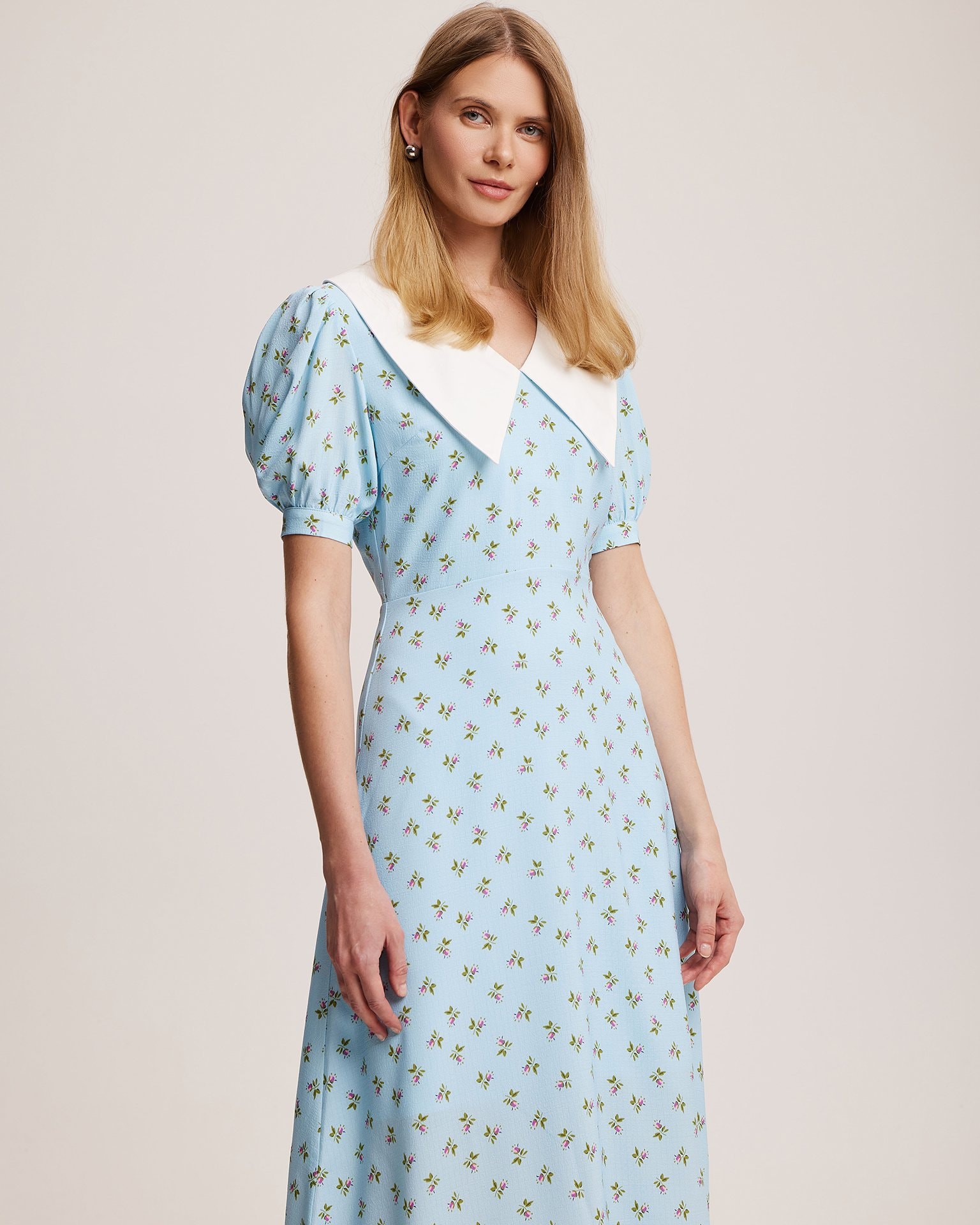 Blue dress with a white collar, Light Blue — photo 5