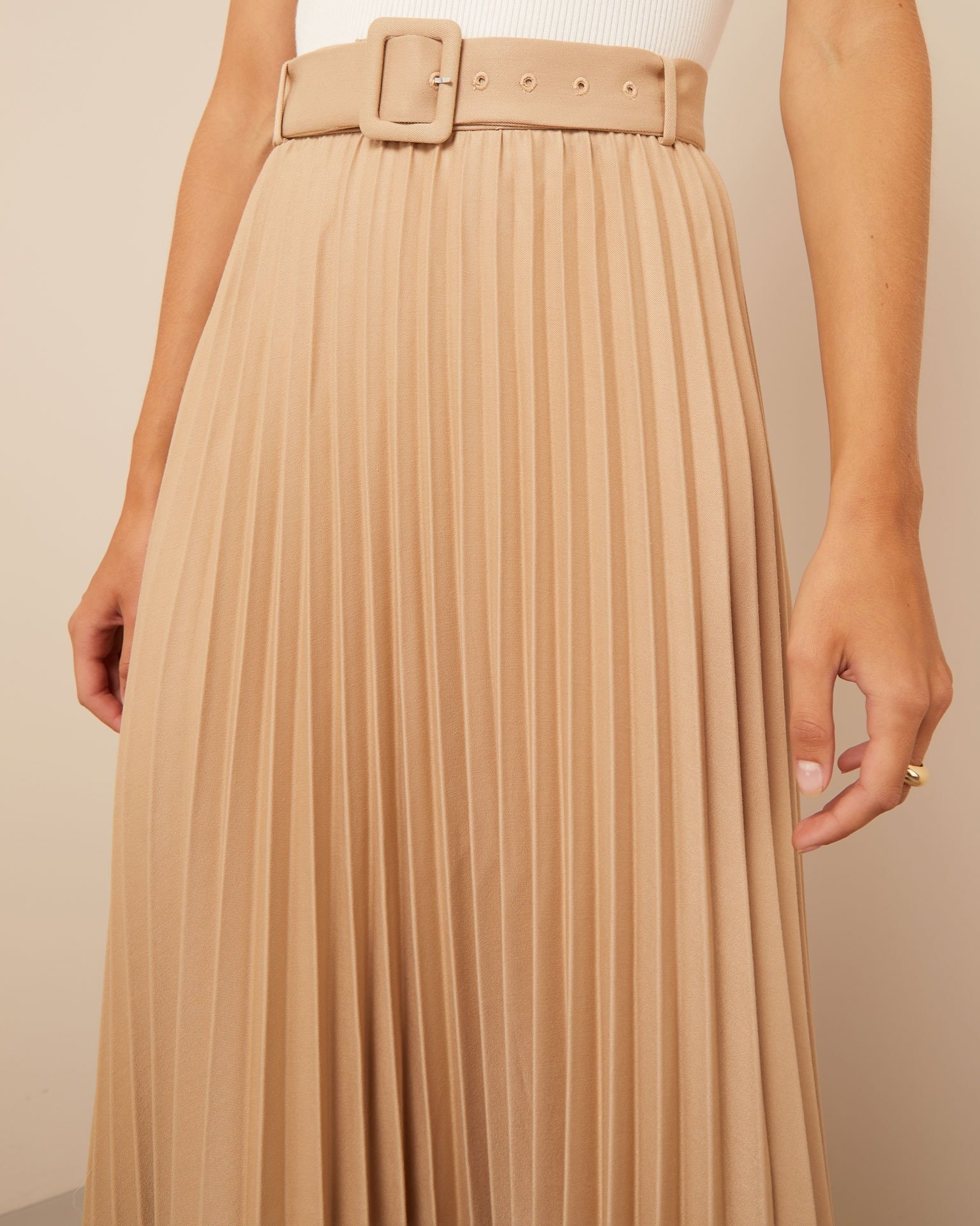 Pleated midi skirt, Beige — photo 5