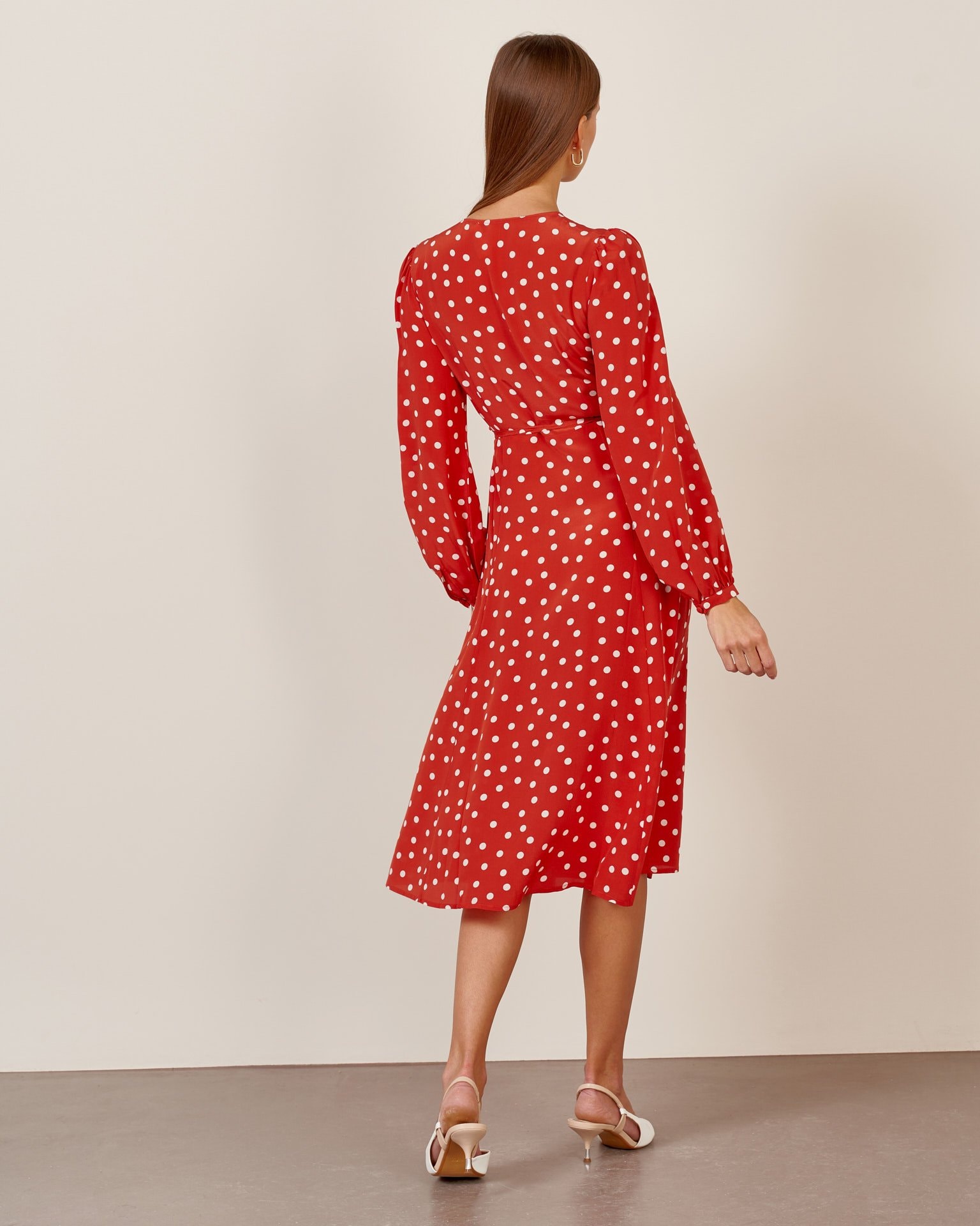Polka Dot Print Dress, Scarlet — photo 3
