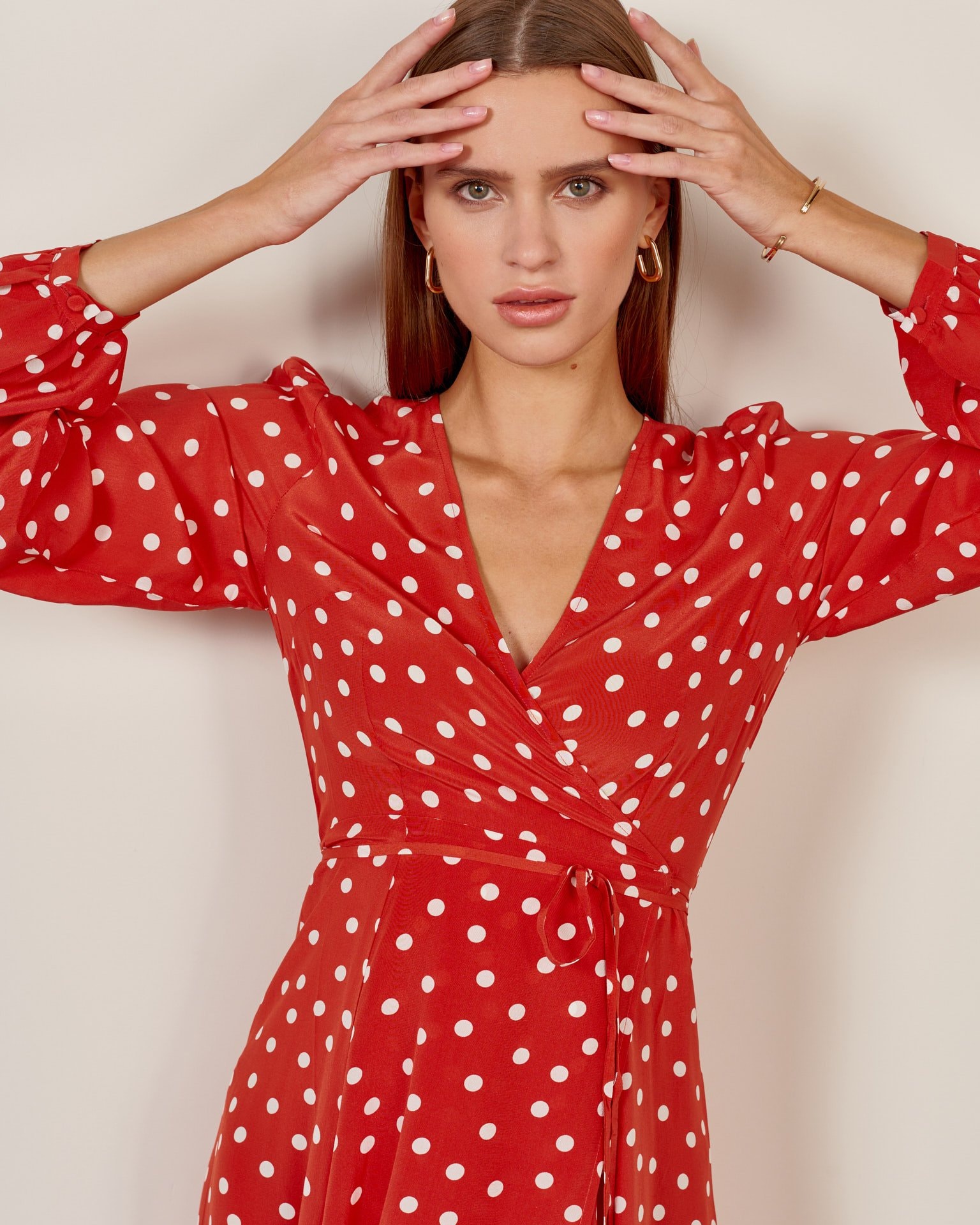 Polka Dot Print Dress, Scarlet — photo 6