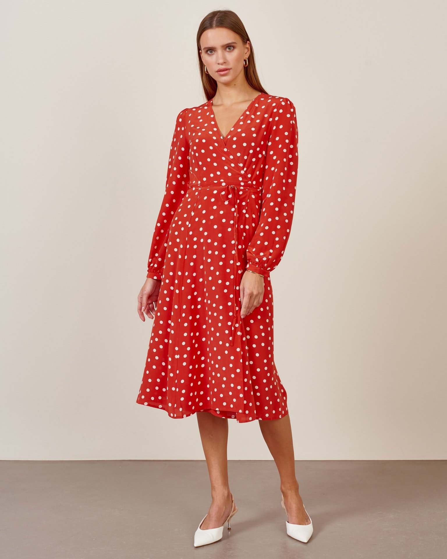 Polka Dot Print Dress, Scarlet — photo 2