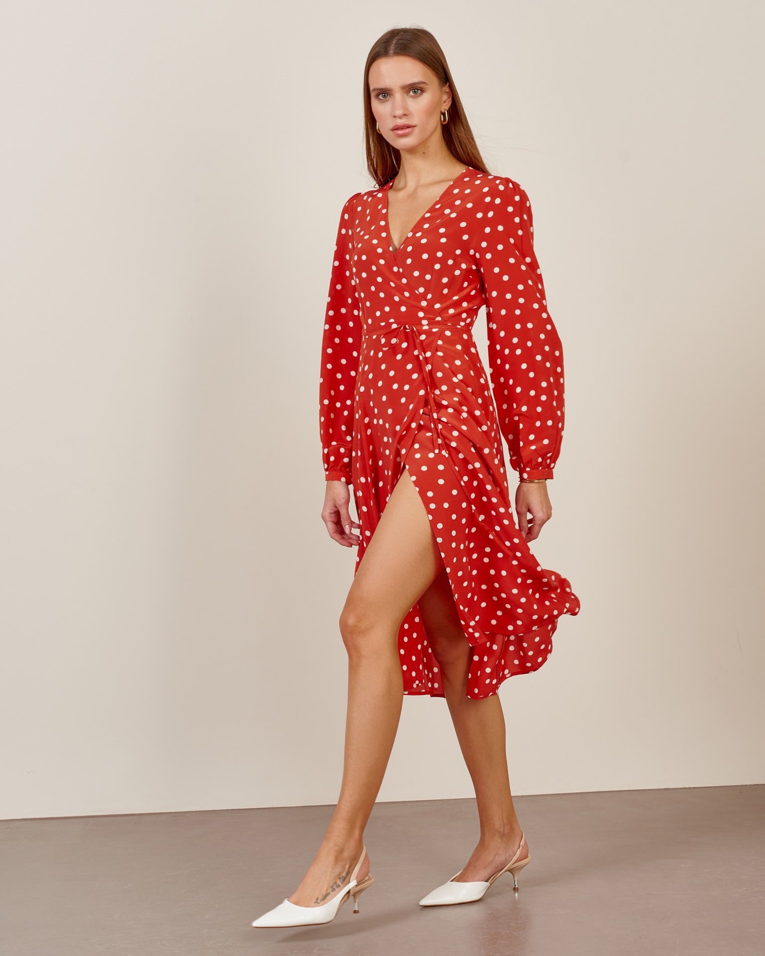 Polka Dot Print Dress, Scarlet — photo 5