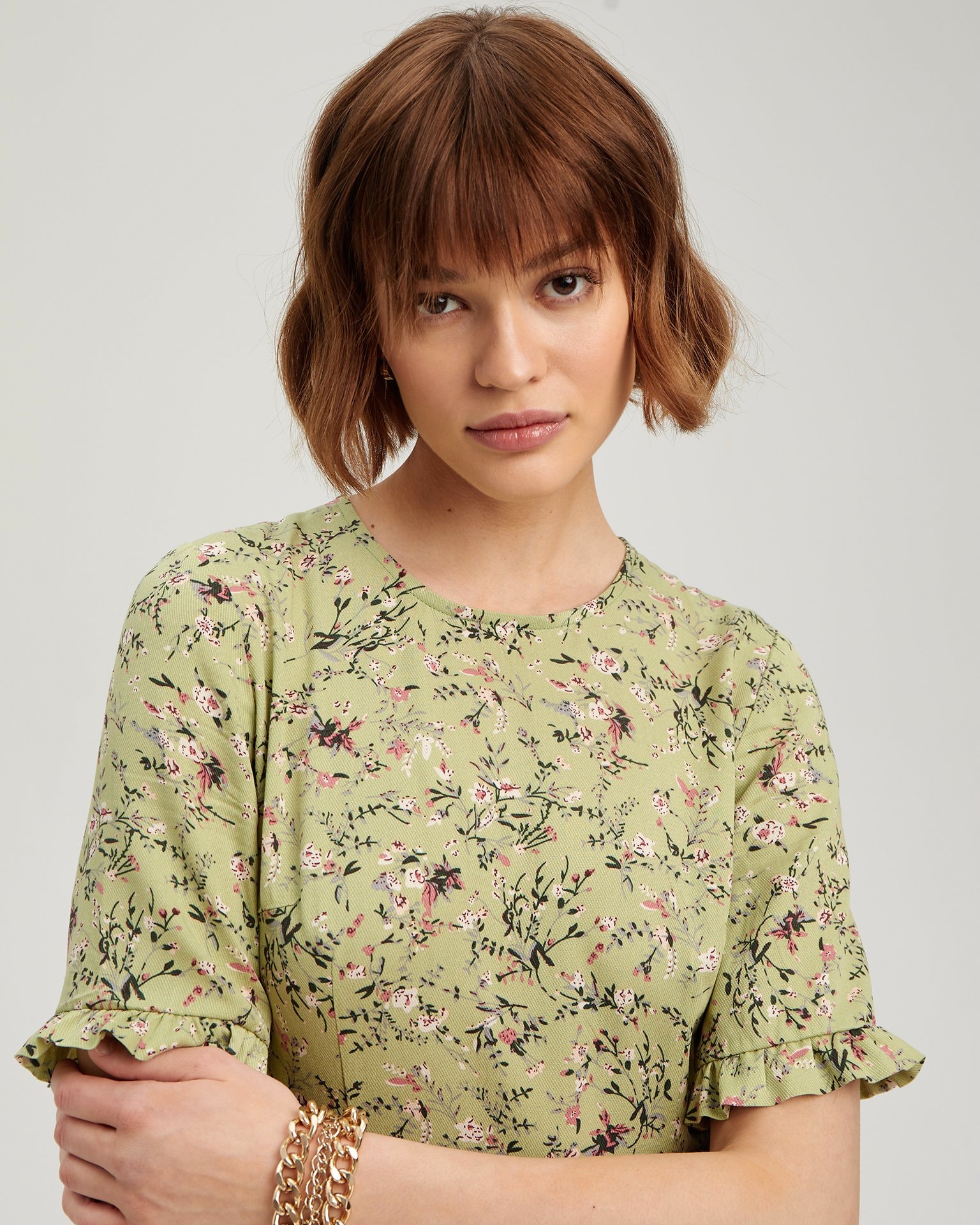 Mini dress with a pattern, Green — photo 5