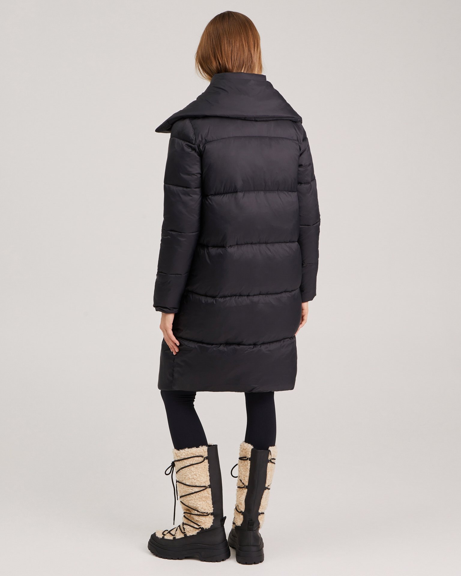Puffer jacket with a fold-down collar, Black — photo 3