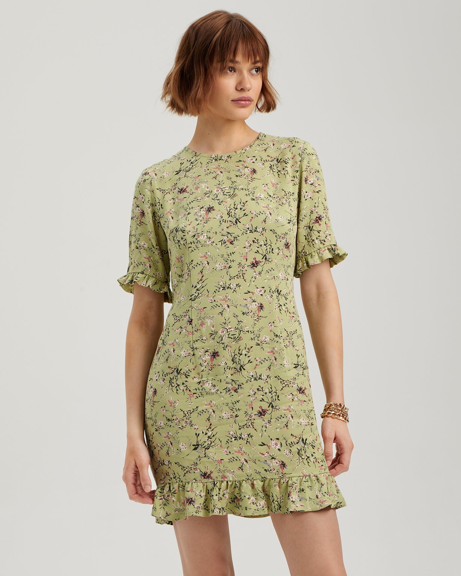 Mini dress with a pattern, Green — photo 3