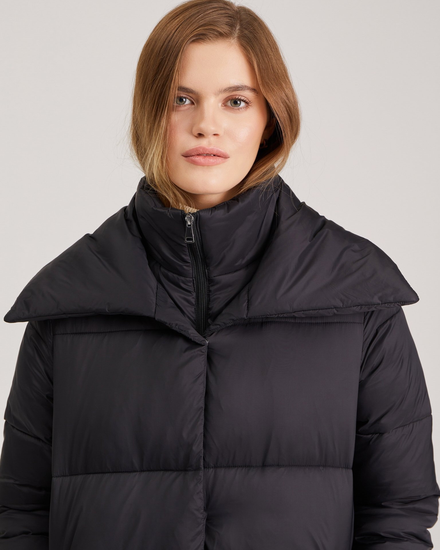Puffer jacket with a fold-down collar, Black — photo 6