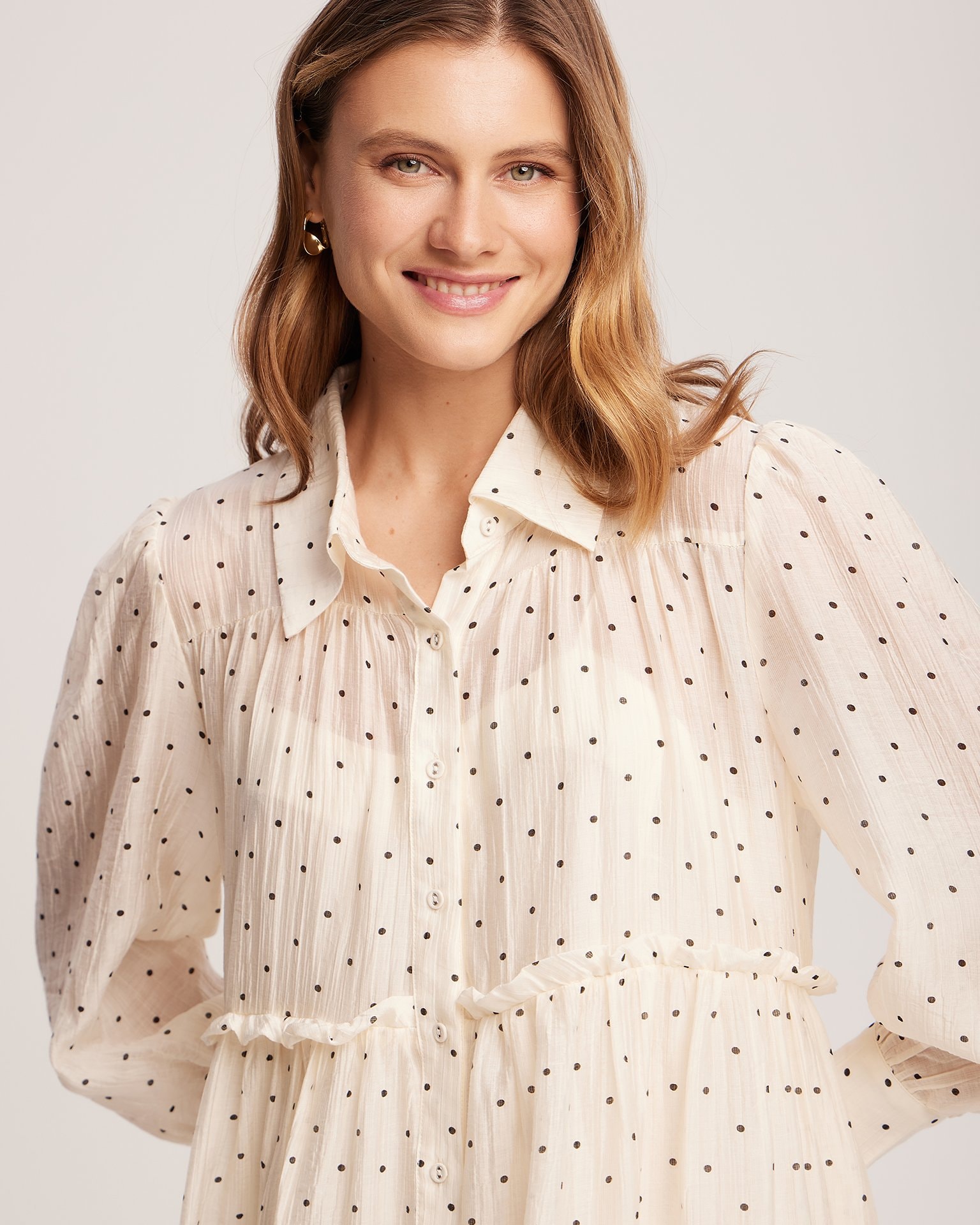 Dress with flounces, Light Beige — photo 6