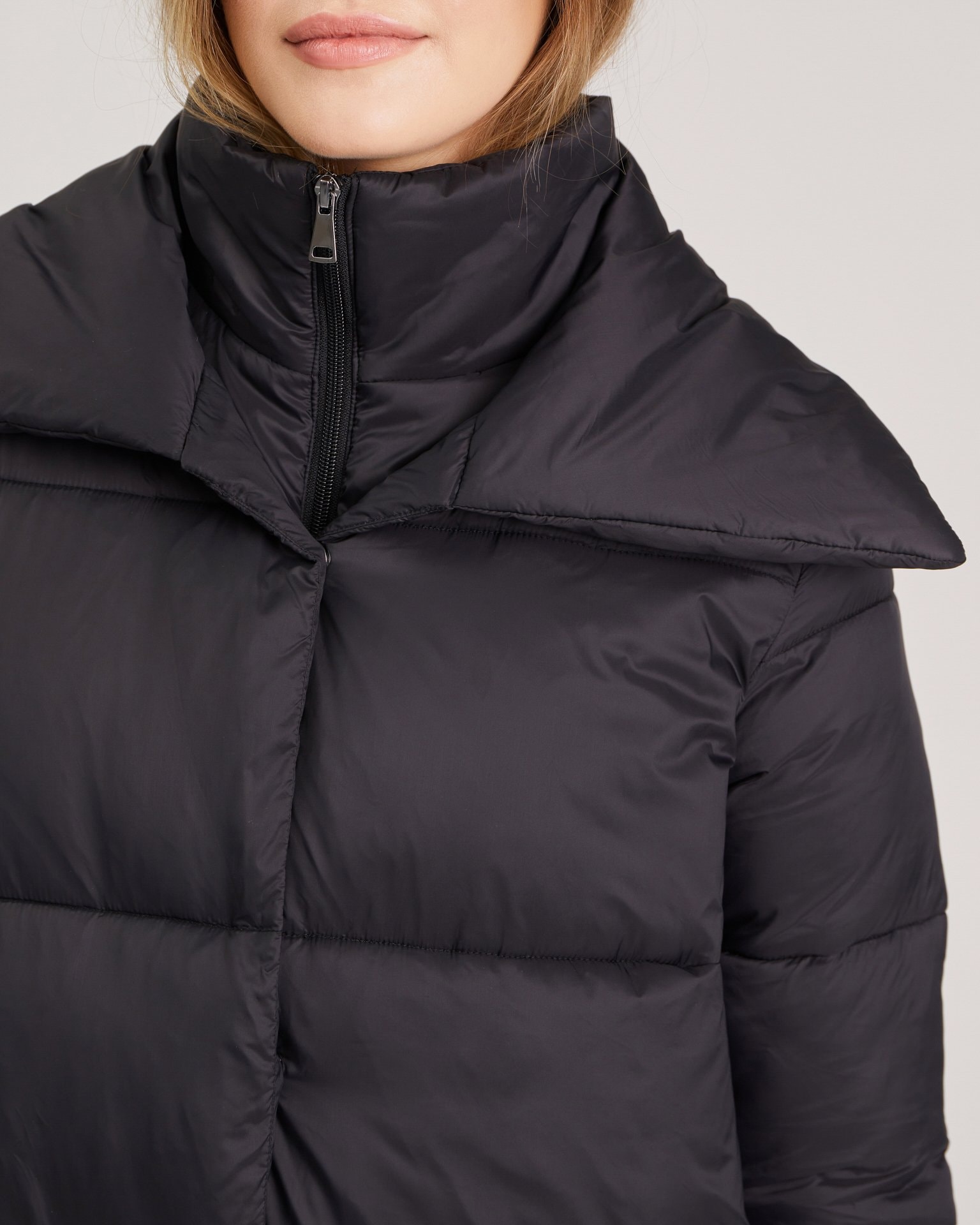 Puffer jacket with a fold-down collar, Black — photo 7