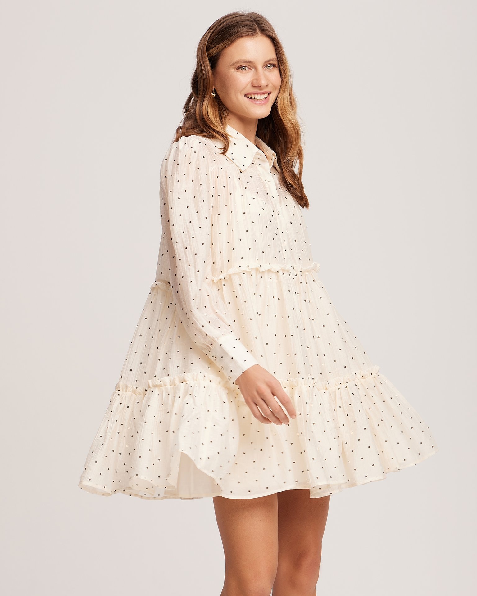 Dress with flounces, Light Beige — photo 5