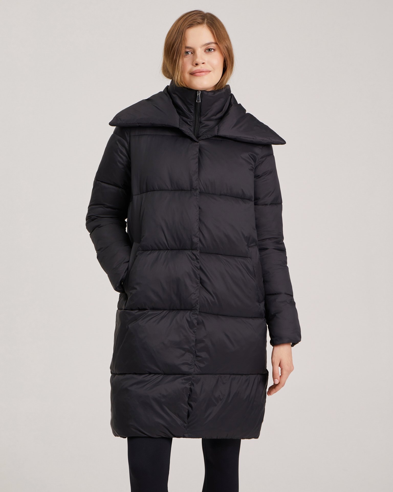 Puffer jacket with a fold-down collar, Black — photo 2