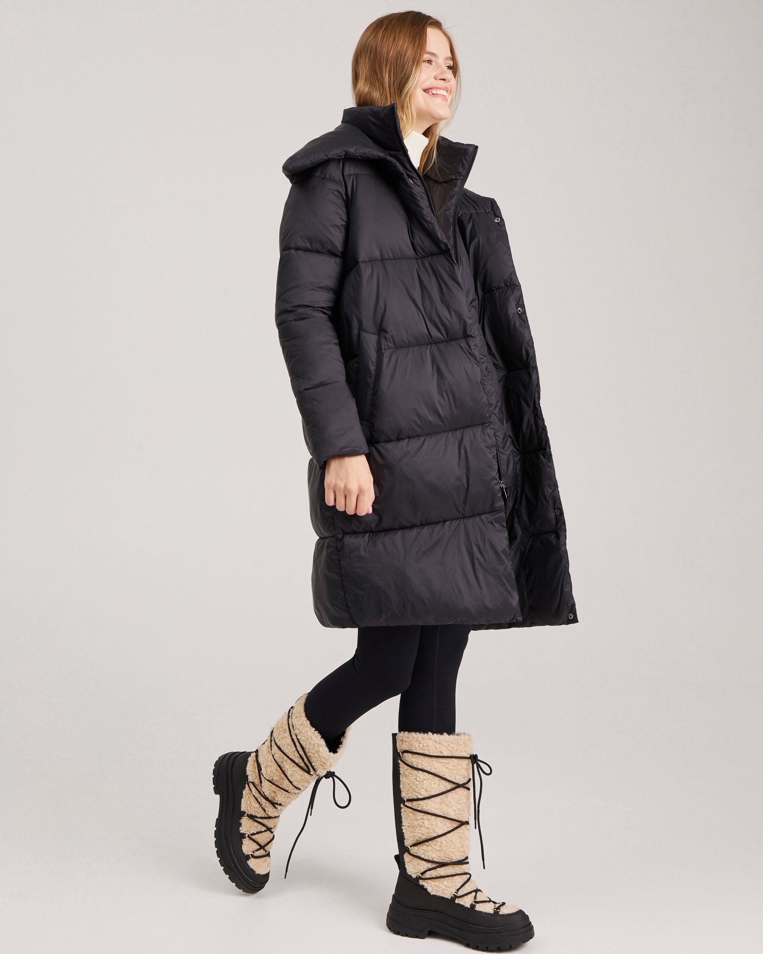 Puffer jacket with a fold-down collar, Black — photo 5