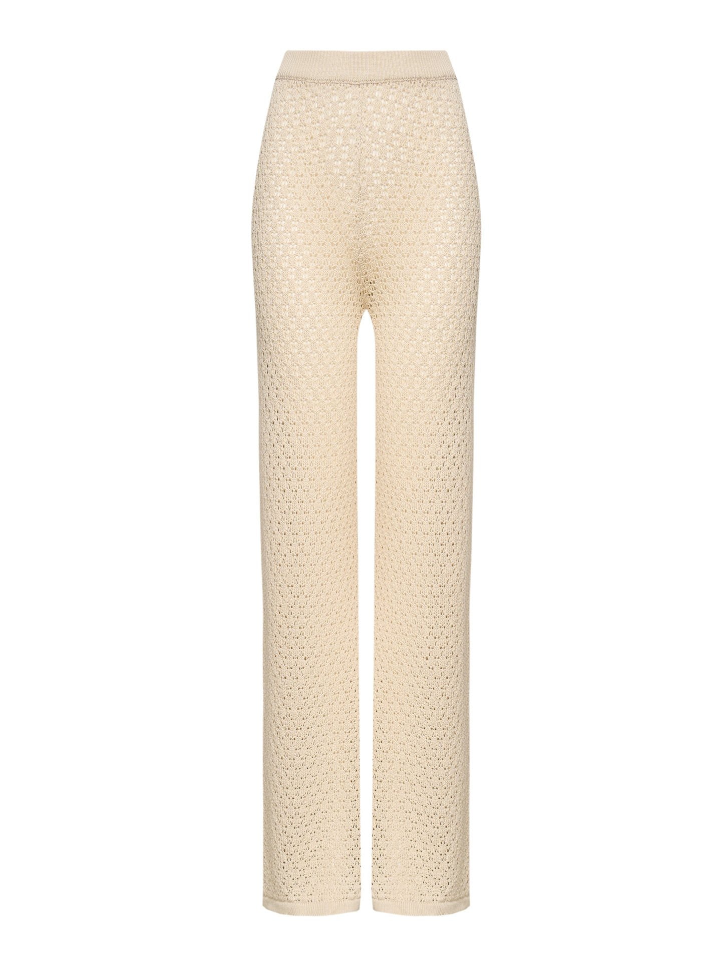 Flared trousers with elastic waist, Beige — photo 4