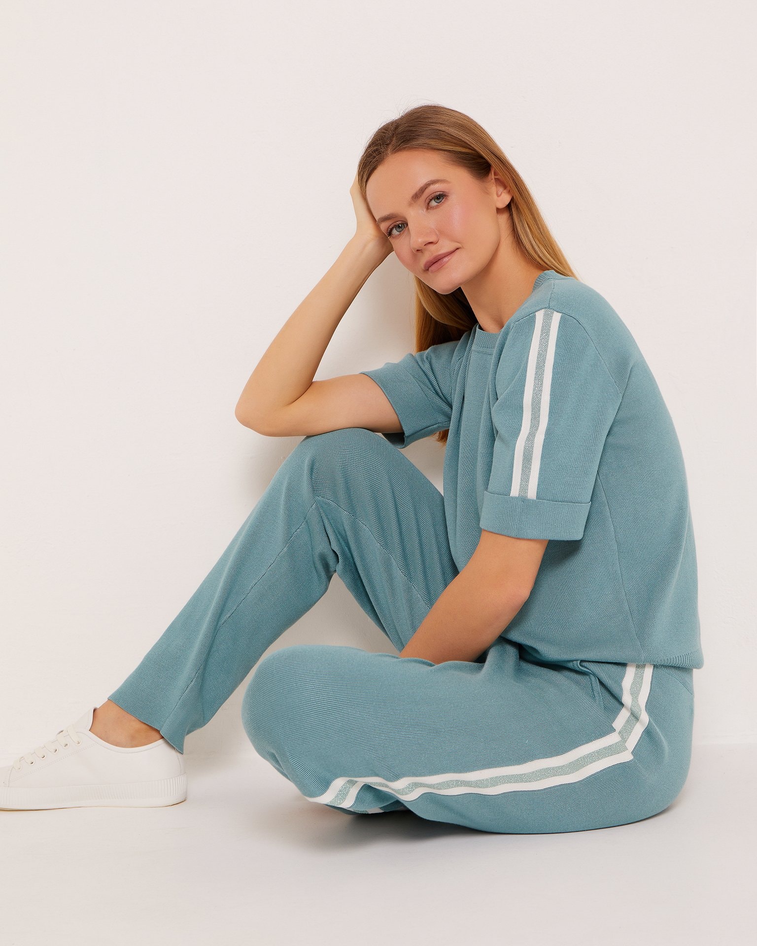 Trouser set with side stripes, Green — photo 4