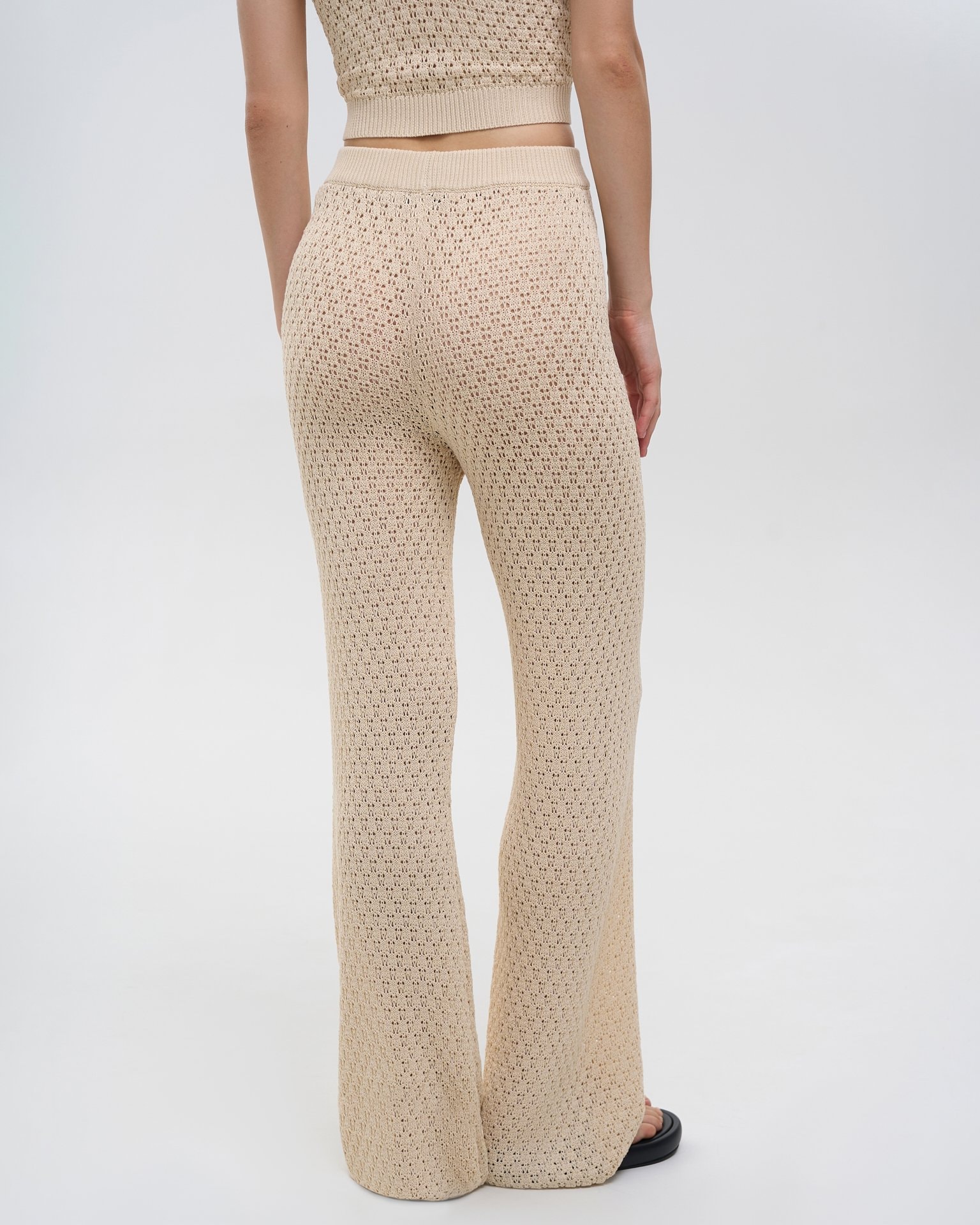 Flared trousers with elastic waist, Beige — photo 7