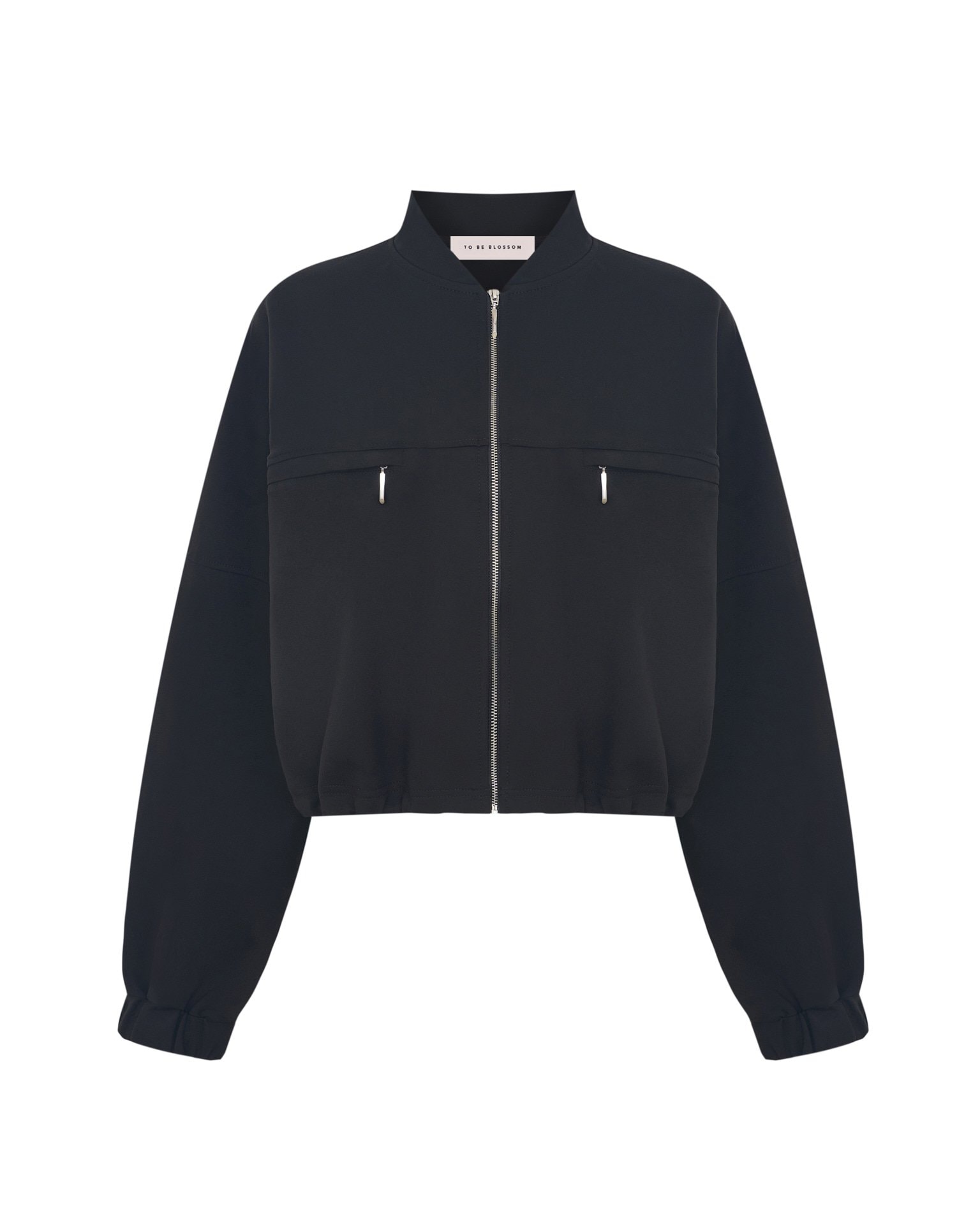 Black bomber jacket with adjustable ribbed hem, Black — photo 6