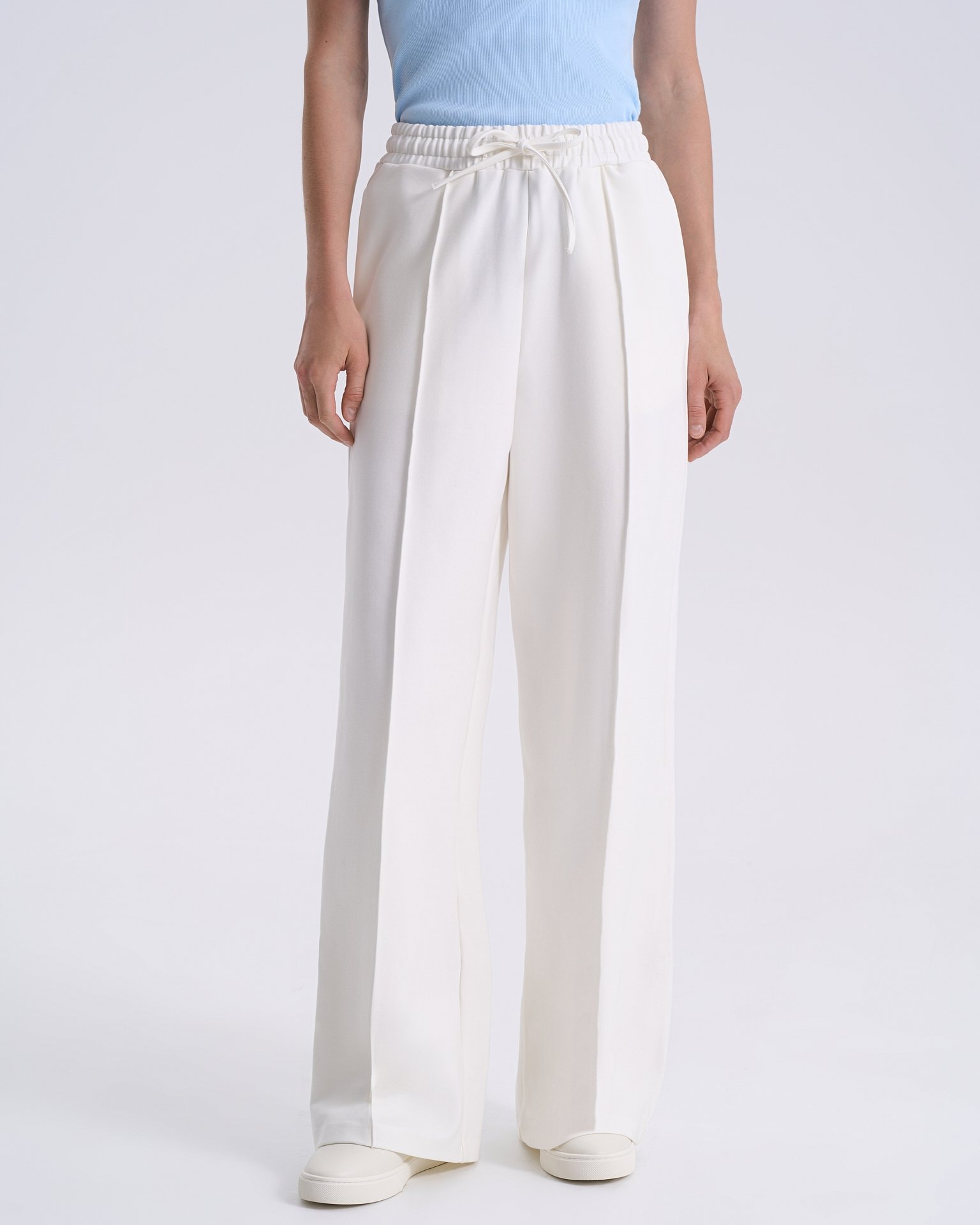 Wide-leg trousers with creases, White — photo 4