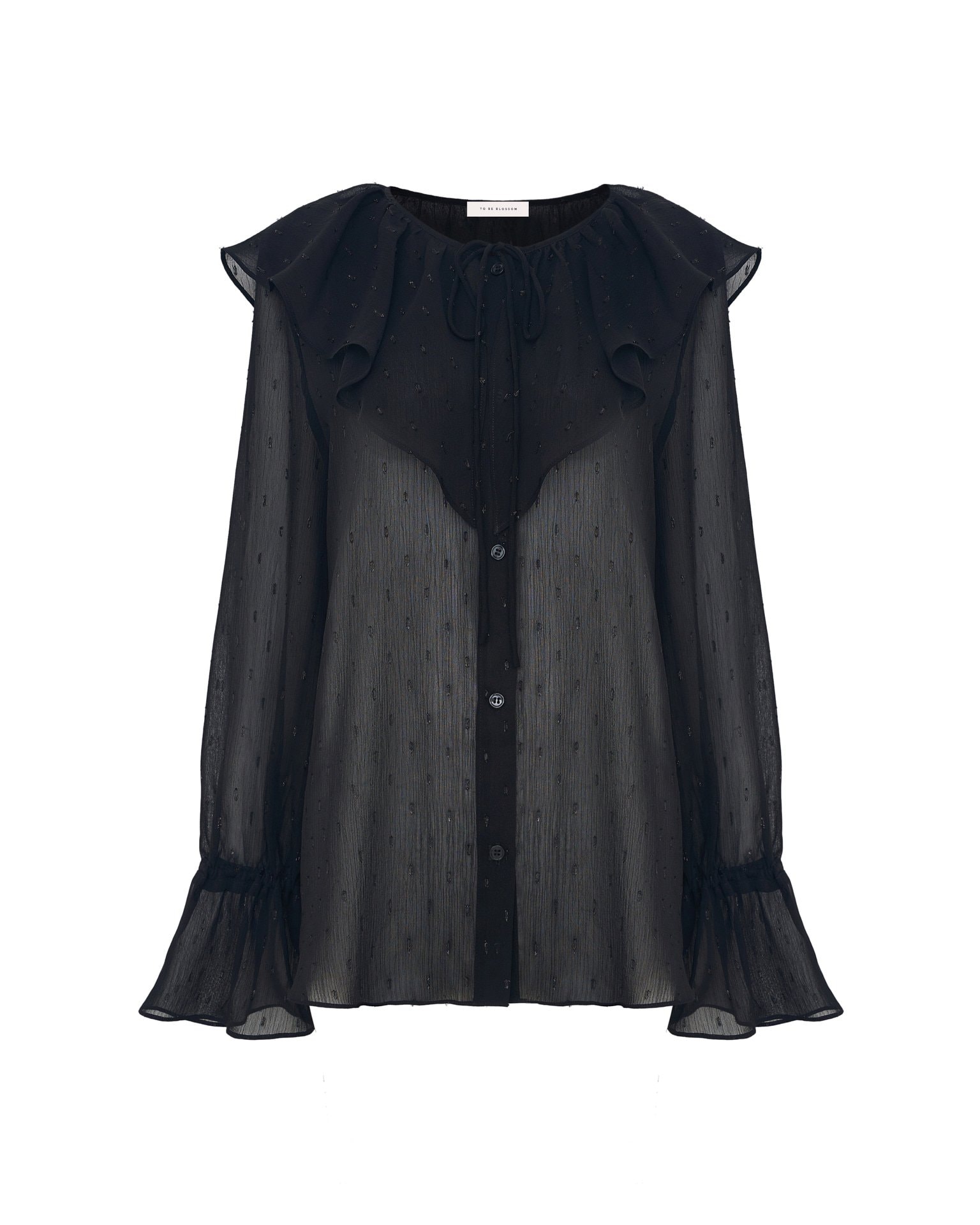 Sheer blouse with a flounce collar, Black — photo 9