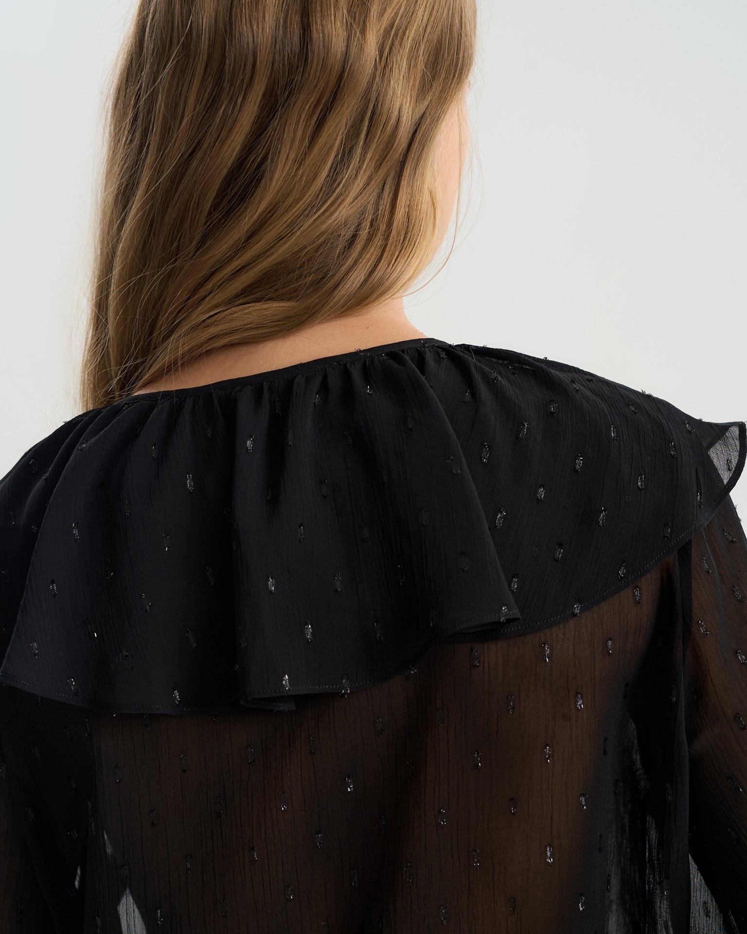 Sheer blouse with a flounce collar, Black — photo 7