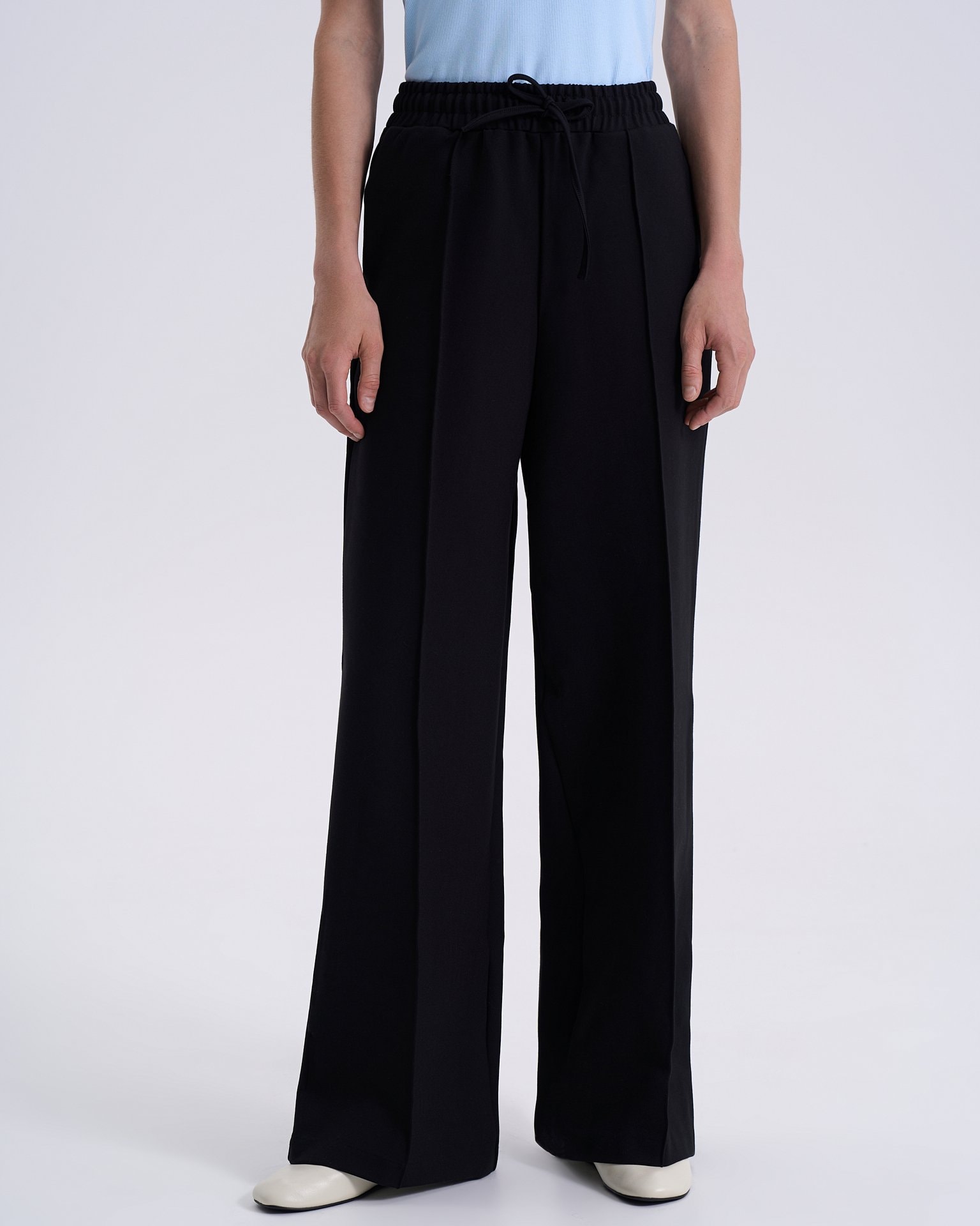 Straight-leg trousers with pressed creases, Black — photo 4