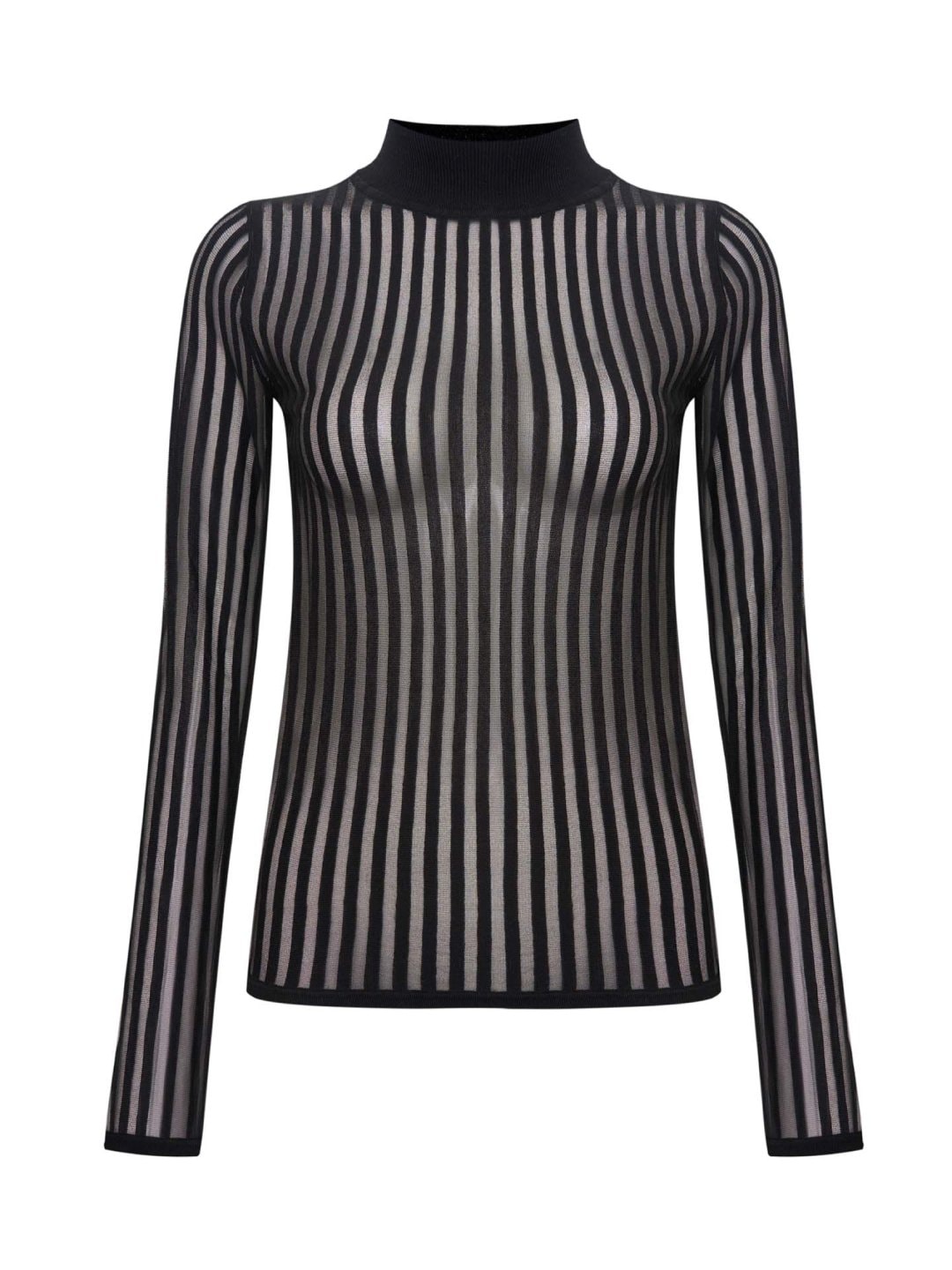 Striped sheer long-sleeved top, Black — photo 5