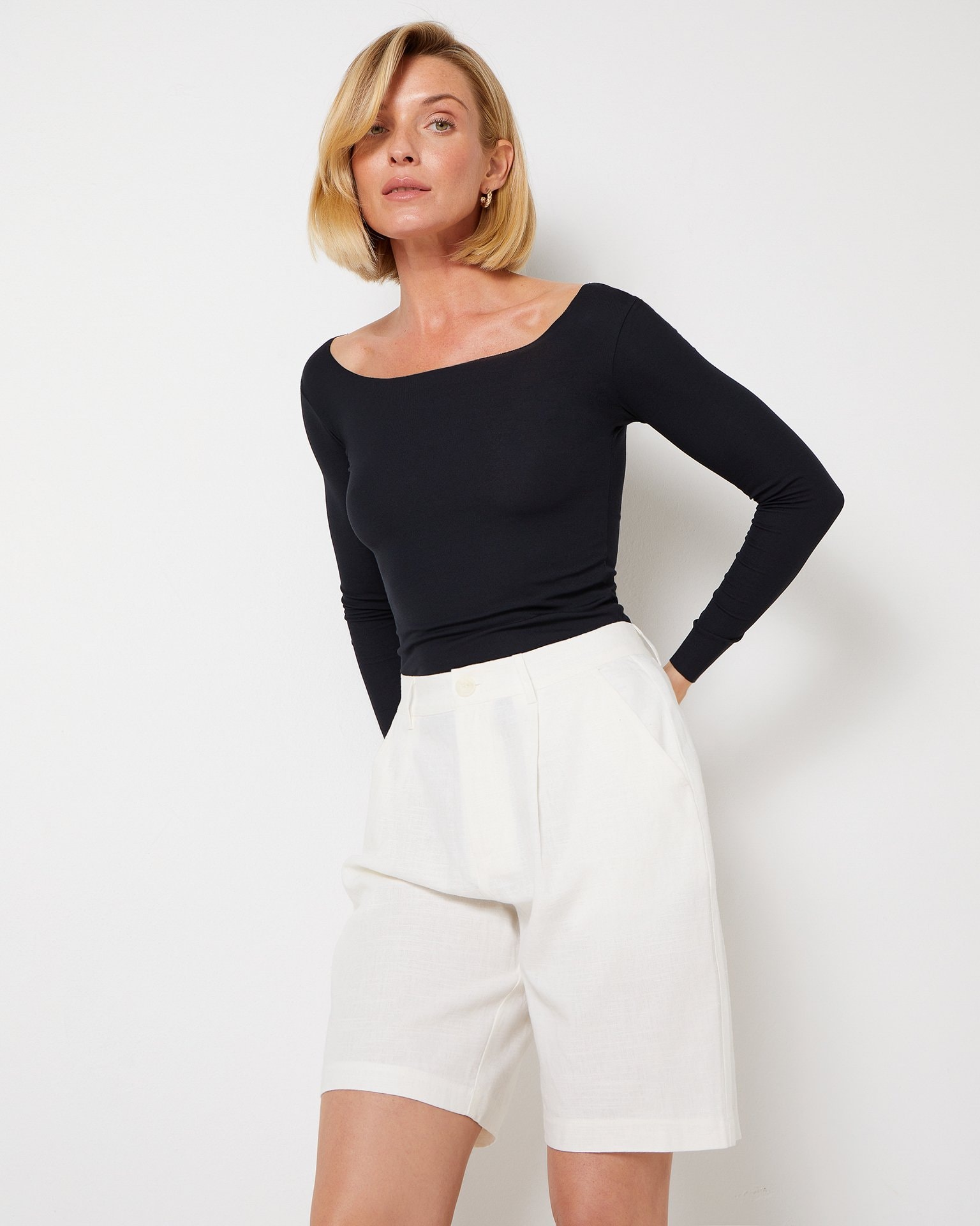 Linen Bermuda shorts, White — photo 2