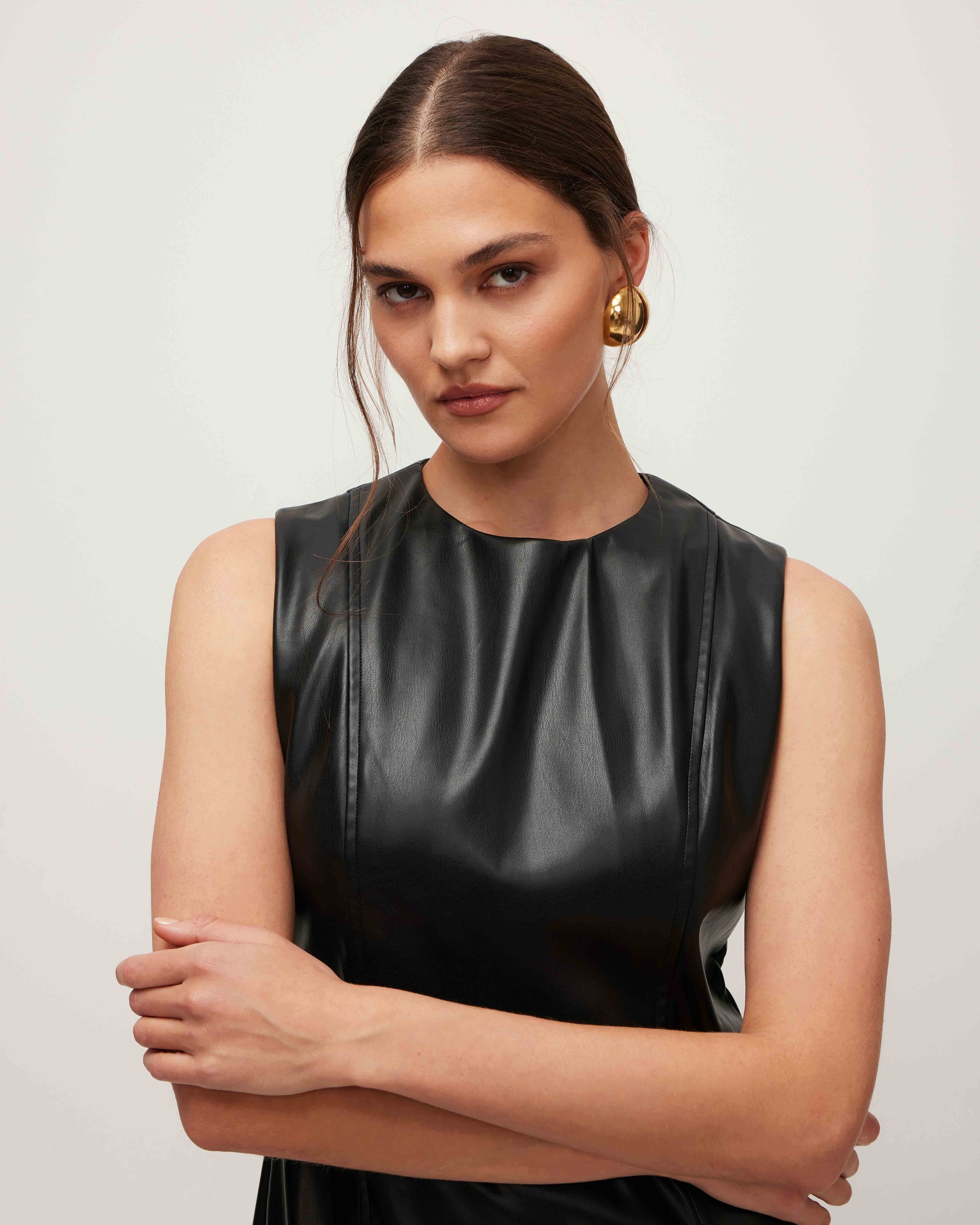 Faux leather dress, Black — photo 4