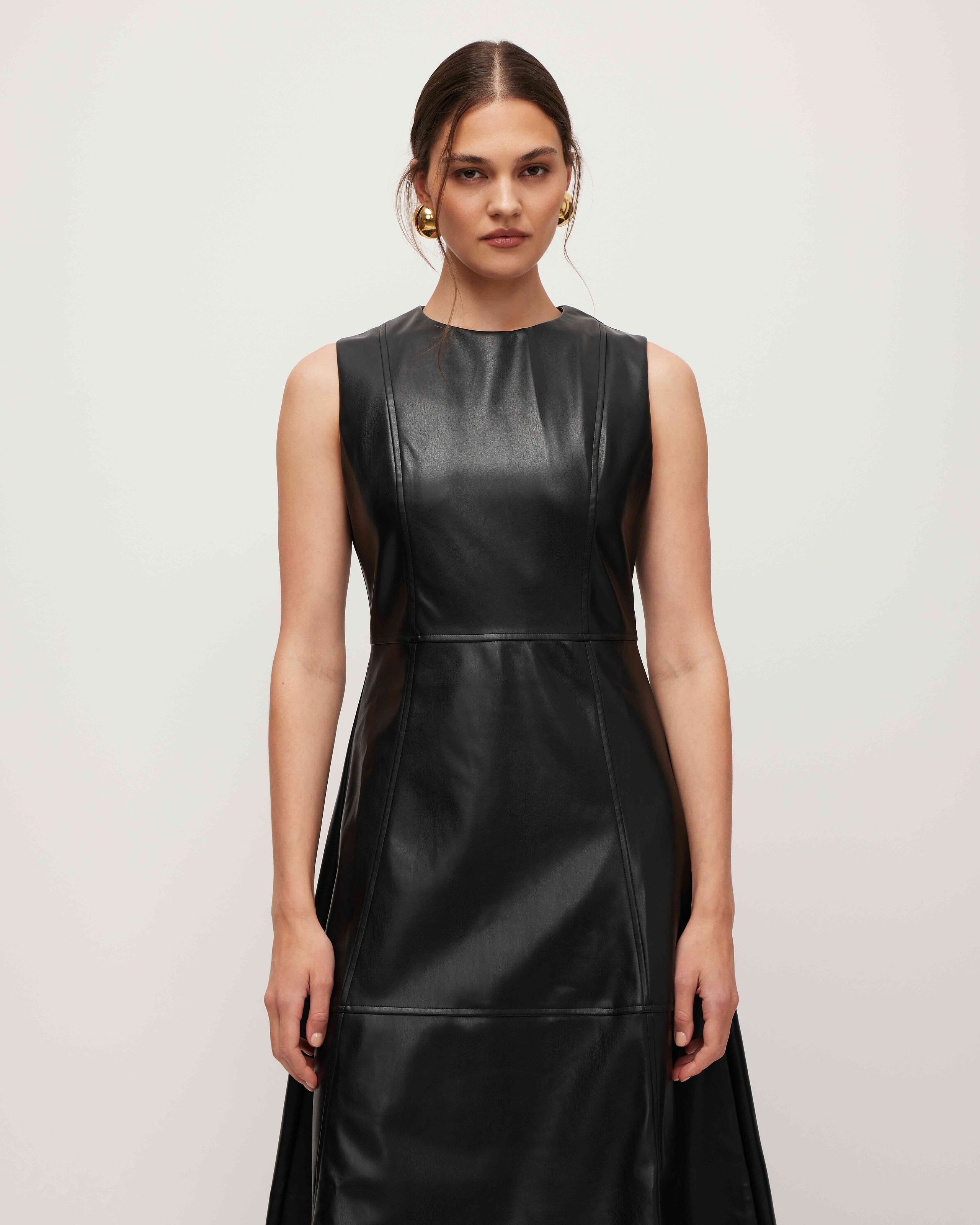 Faux leather dress, Black — photo 2