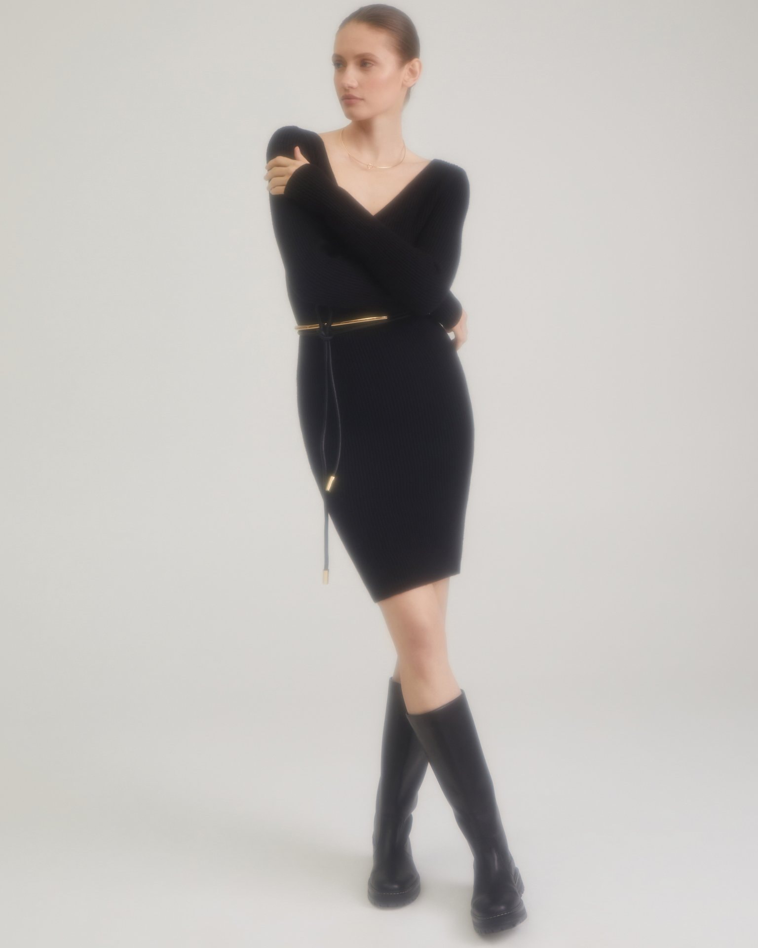 Dress with a neckline, Black — photo 4