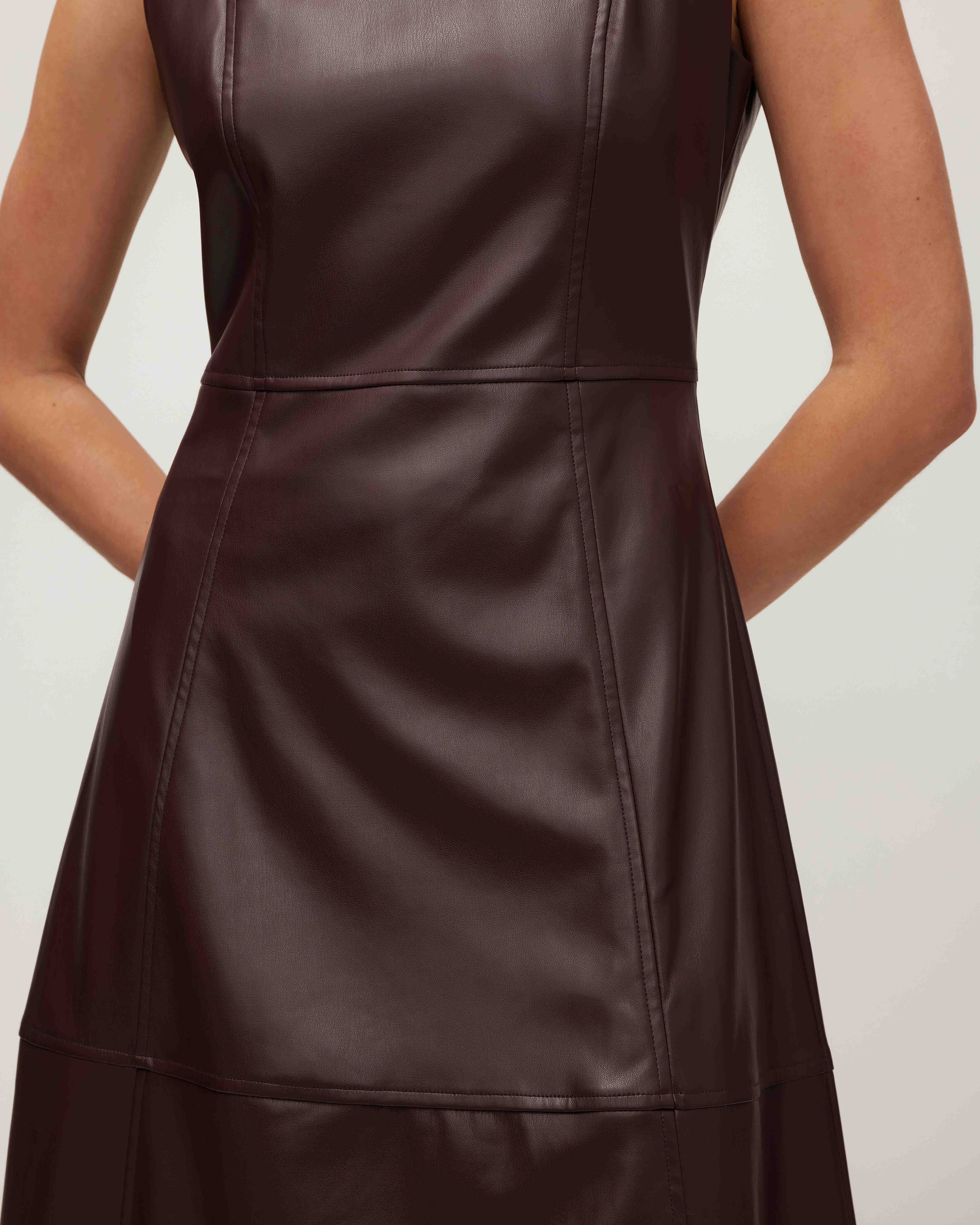 Dress in eco-leather, Burgundy — photo 6