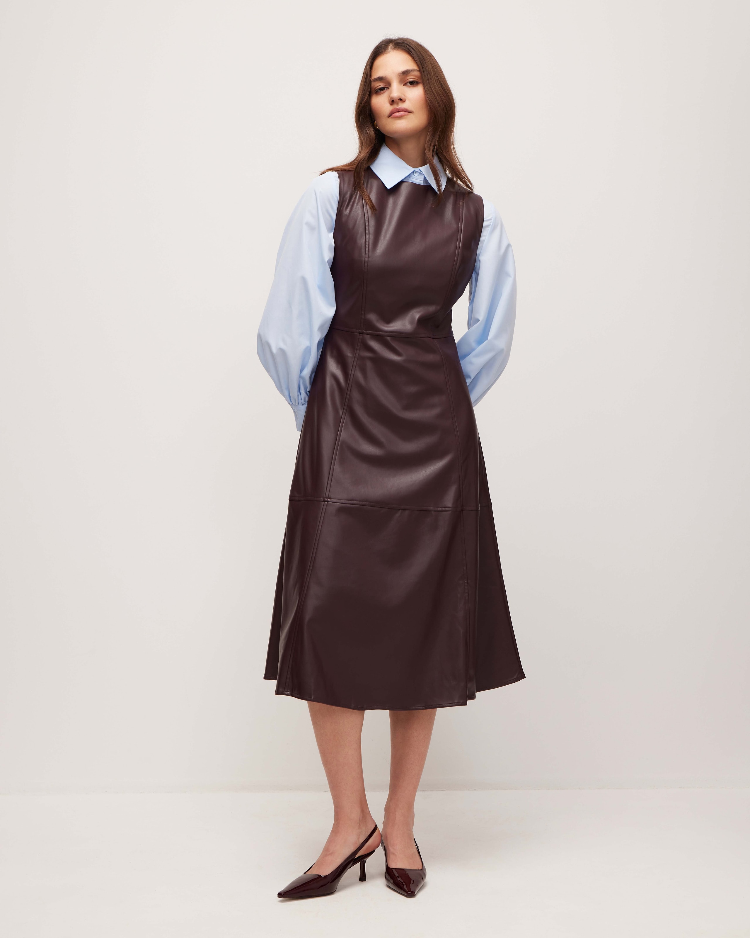 Dress in eco-leather, Burgundy