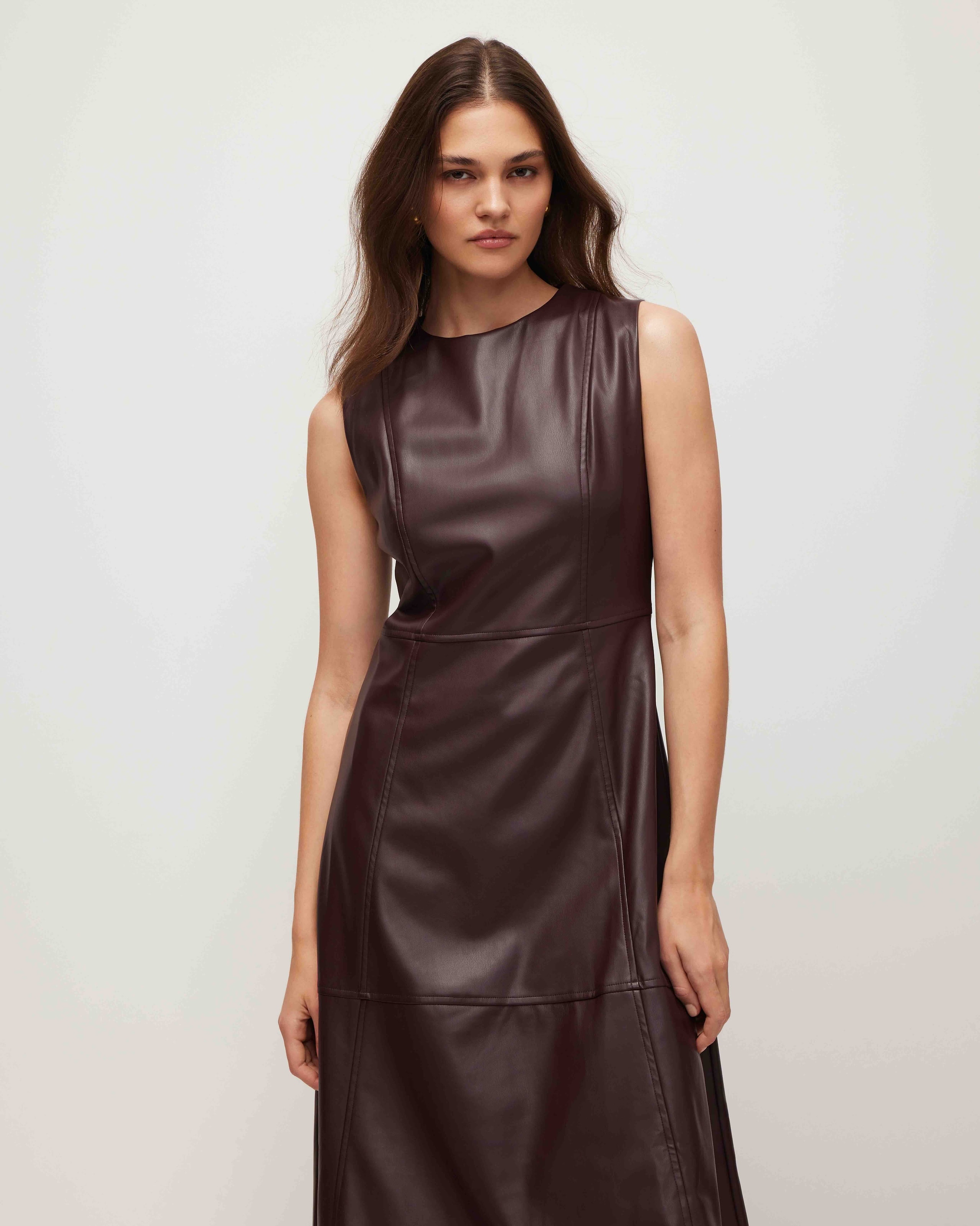 Dress in eco-leather, Burgundy — photo 2