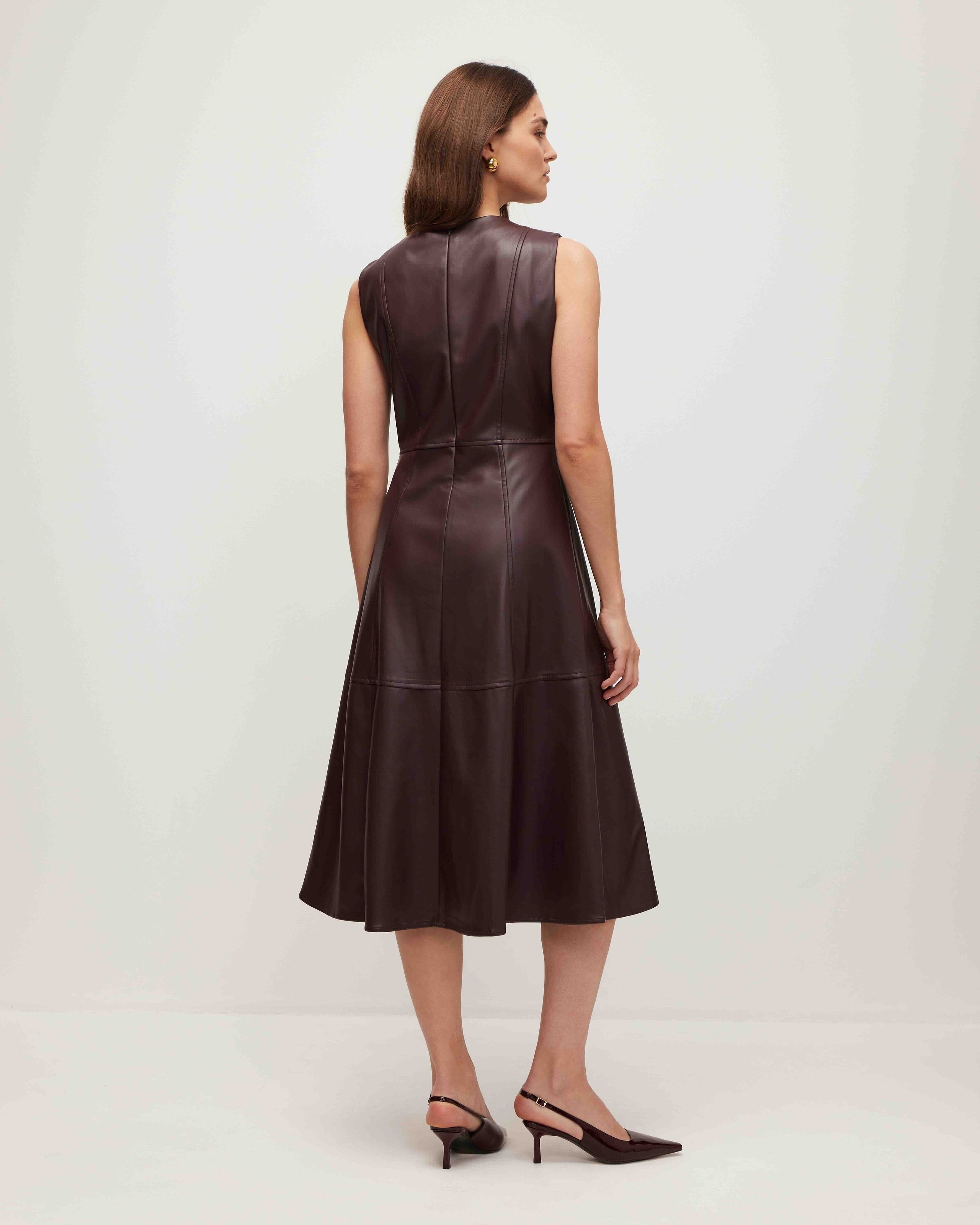 Dress in eco-leather, Burgundy — photo 3